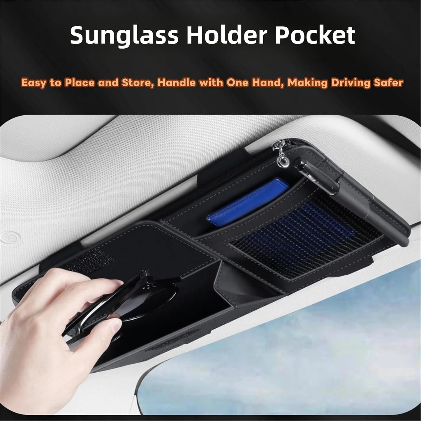 Car Visor Organizer, Multi-Pocket Sunvisor Storage with Sunglass Holder, Document Holder and Visor Card Clip, Fit for AUTO SUV & Truck, Leather Car Accessories Interior (Pink)
