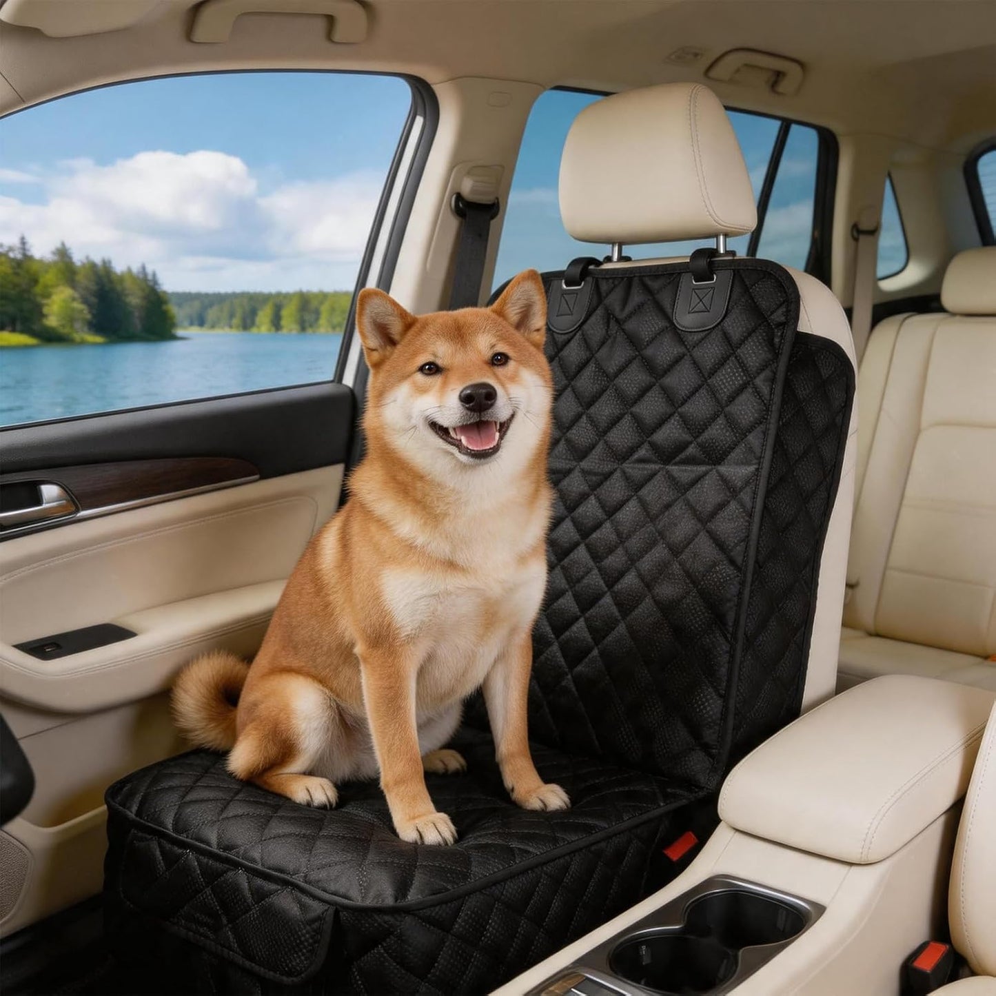 Dog Car Seat Covers Waterproof Front Pet Seat Cover, Full Protection Seat Cover with Side Flaps for SUV Truck Car, Nonslip Scratchproof Universal Fit, Black