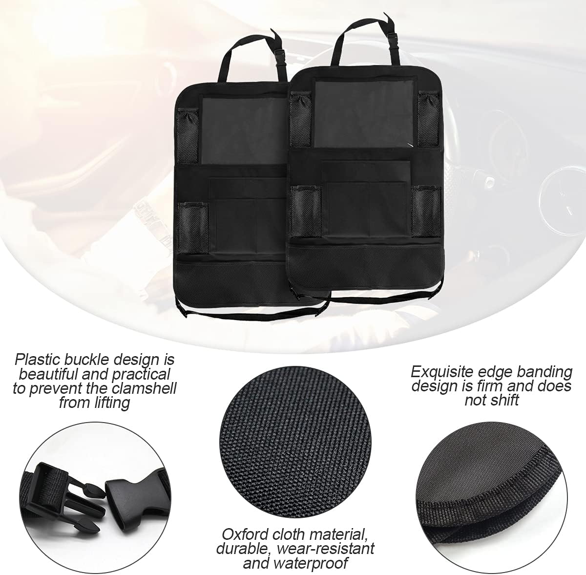 Car Seat Back Organizer, Waterproof and Durable with 10" Table Holder, 9 Storage Pockets for Kids, Travel Accessories, 2 Pack