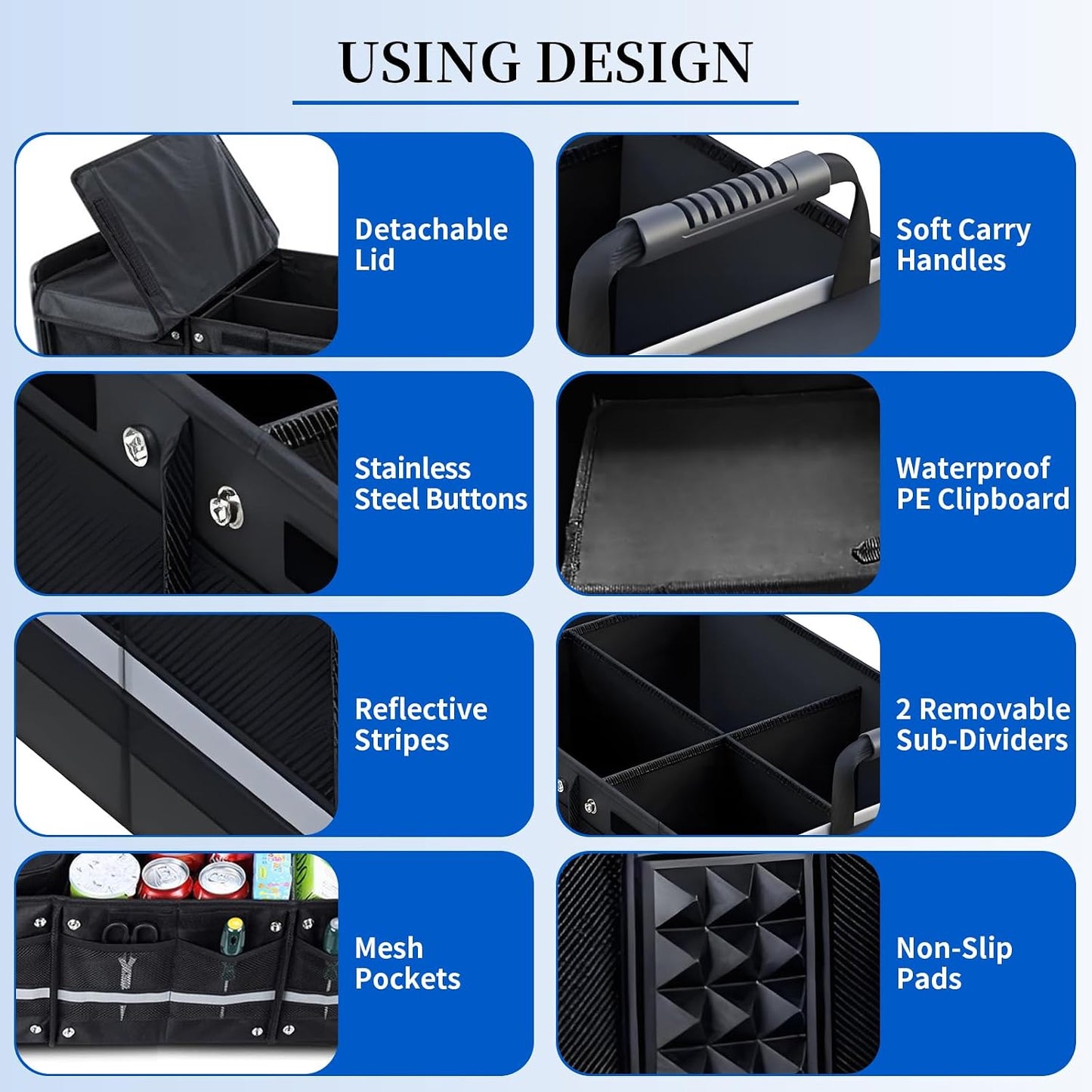 Collapsible Trunk Organizer for Car with Insulated Leakproof Cooler Bag, 3 Compartments SUV Cargo Organizer w/Removable Dividers, 5-in-1 Storage w/Foldable Lid & 2 Tie-Down Straps (Black)