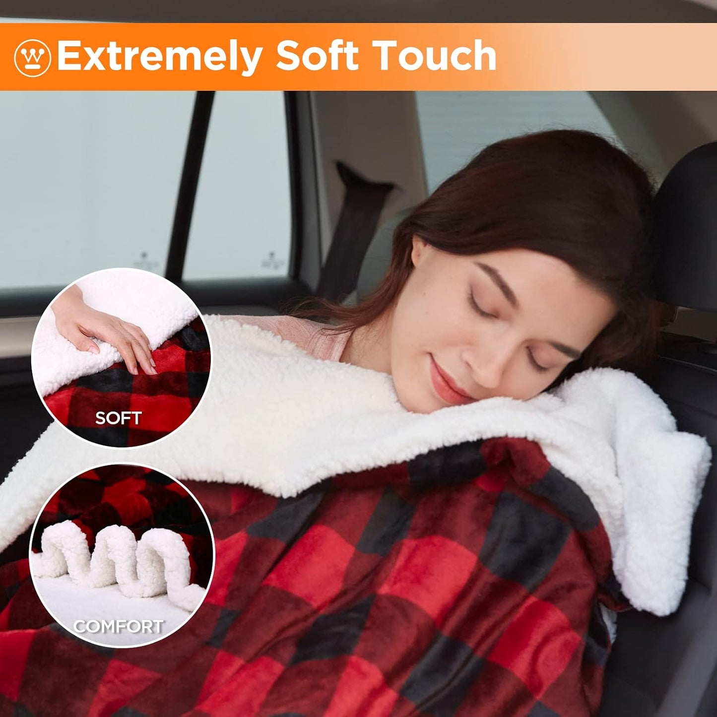 Westinghouse Heated Car Blanket, 12-Volt Electric Blanket for Car, Truck, SUV, RV, Portable Heated Throw for Camping, Red Buffalo Plaid, 59" x 43”