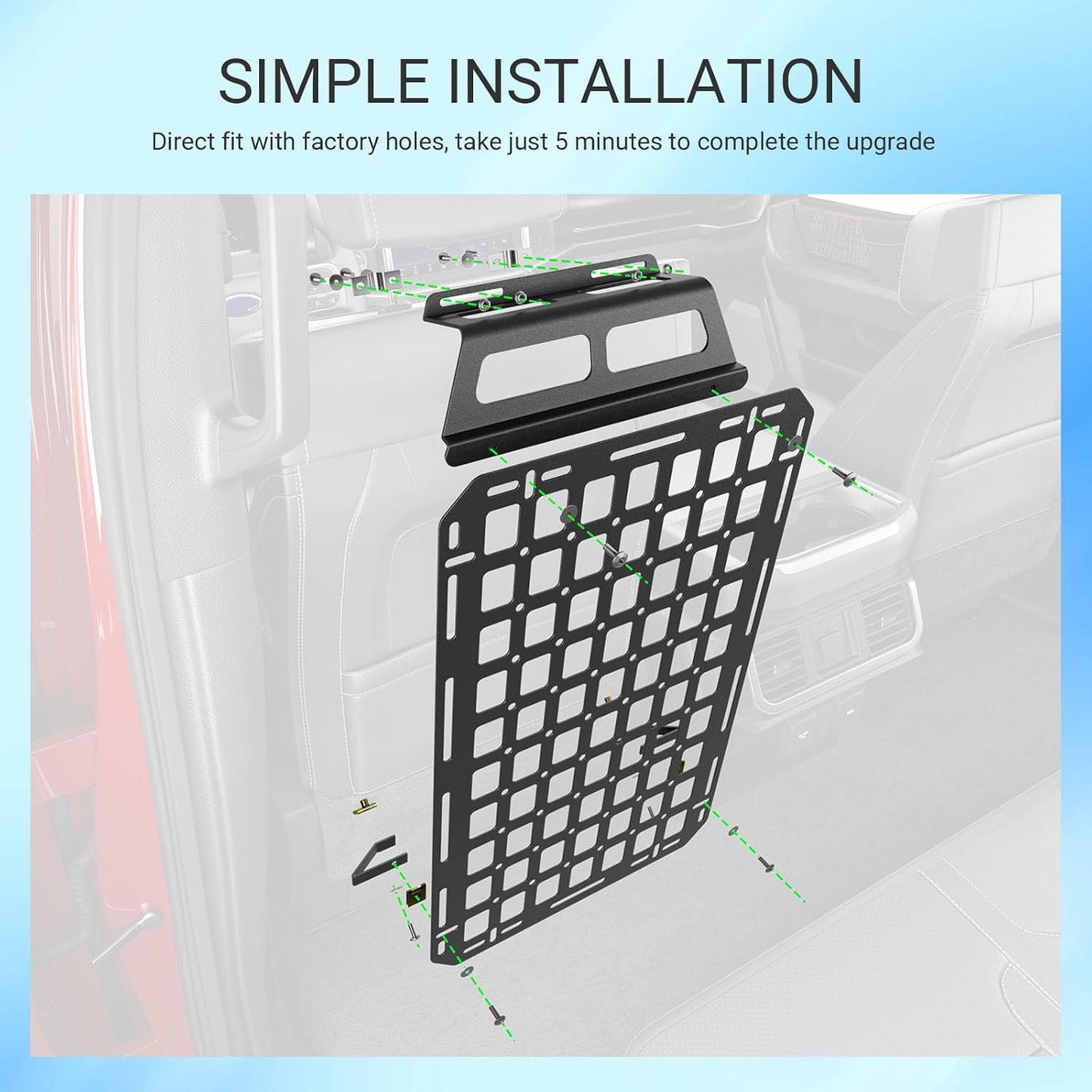 SZYANG Seat Back Molle Panel Compatible with 2015-2026 Ford F-150 Seat Back Organizers Molle Tactical Truck Organizer Replacement for 2015-2026 Ford F150 Accessories(2PCS)