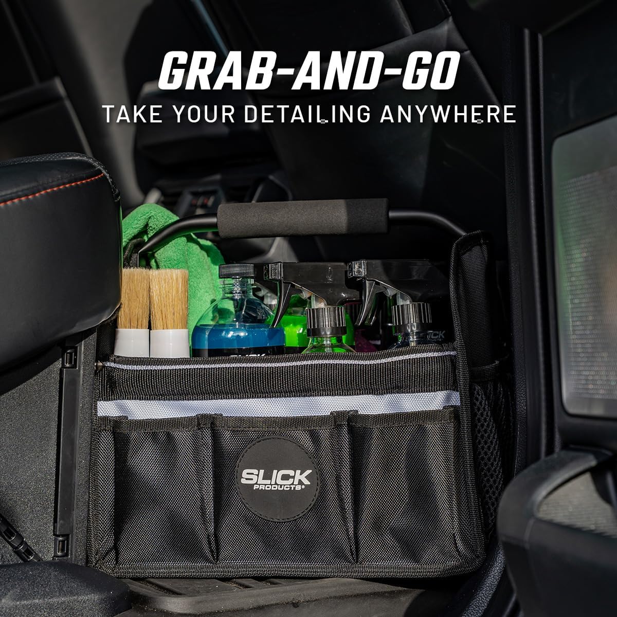 Slick Products Mobile Detailing Storage Caddy – Car Wash Organizer Tote for Detailing Supplies, Tools & Cleaning Products – Heavy-Duty Portable Storage with Carry Handle