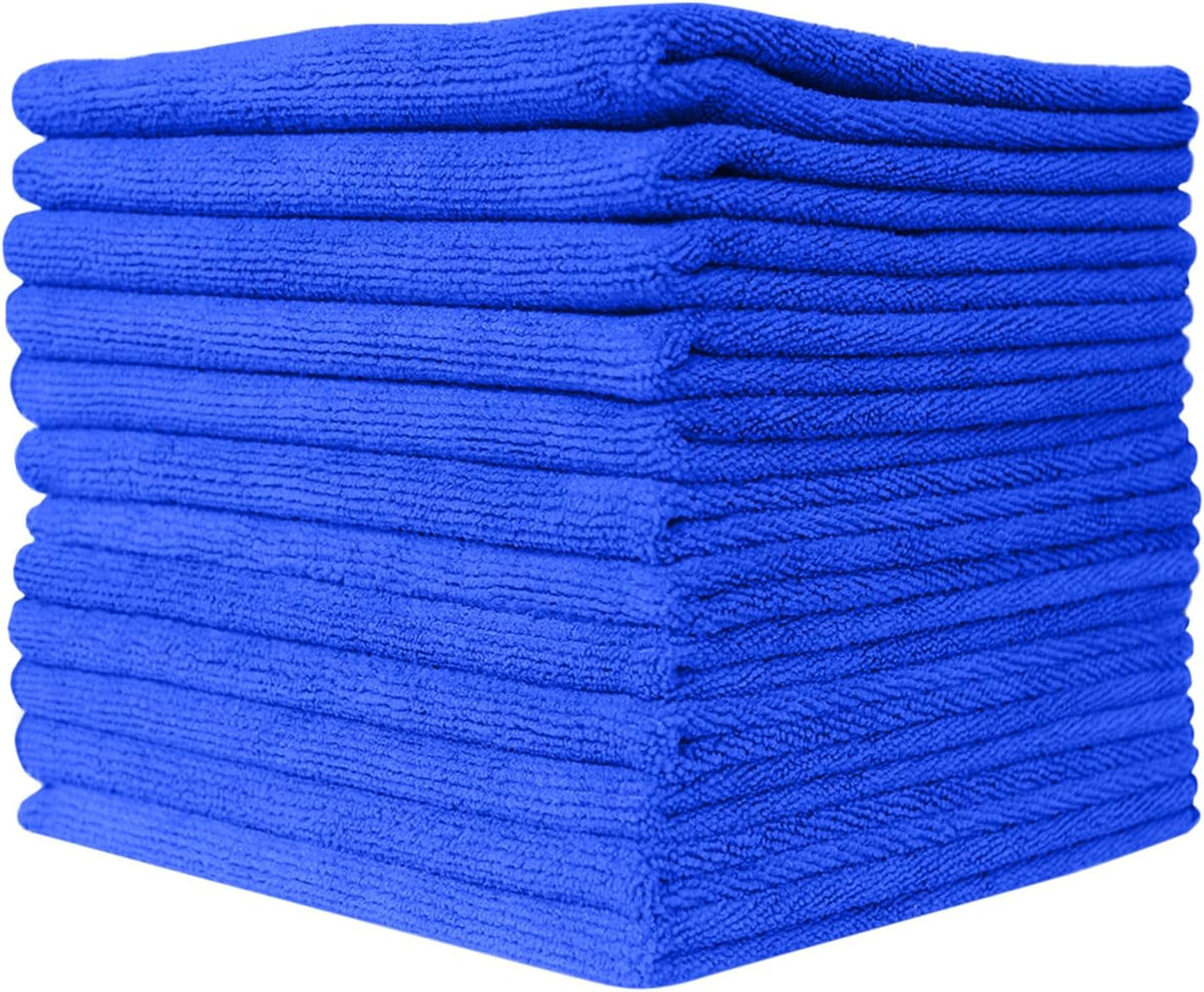 SAIU Microfiber Cleaning Cloths 16x16 in Grey/Blue/Yellow Higher Absorency 12 Pack, Car Washing Cloth Dry Dust Polish Multiple Uses (Blue)