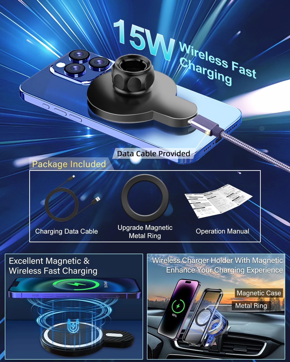 15W Fast Wireless Charger Phone Holder for GMC Acadia 2017-2023 Accessories