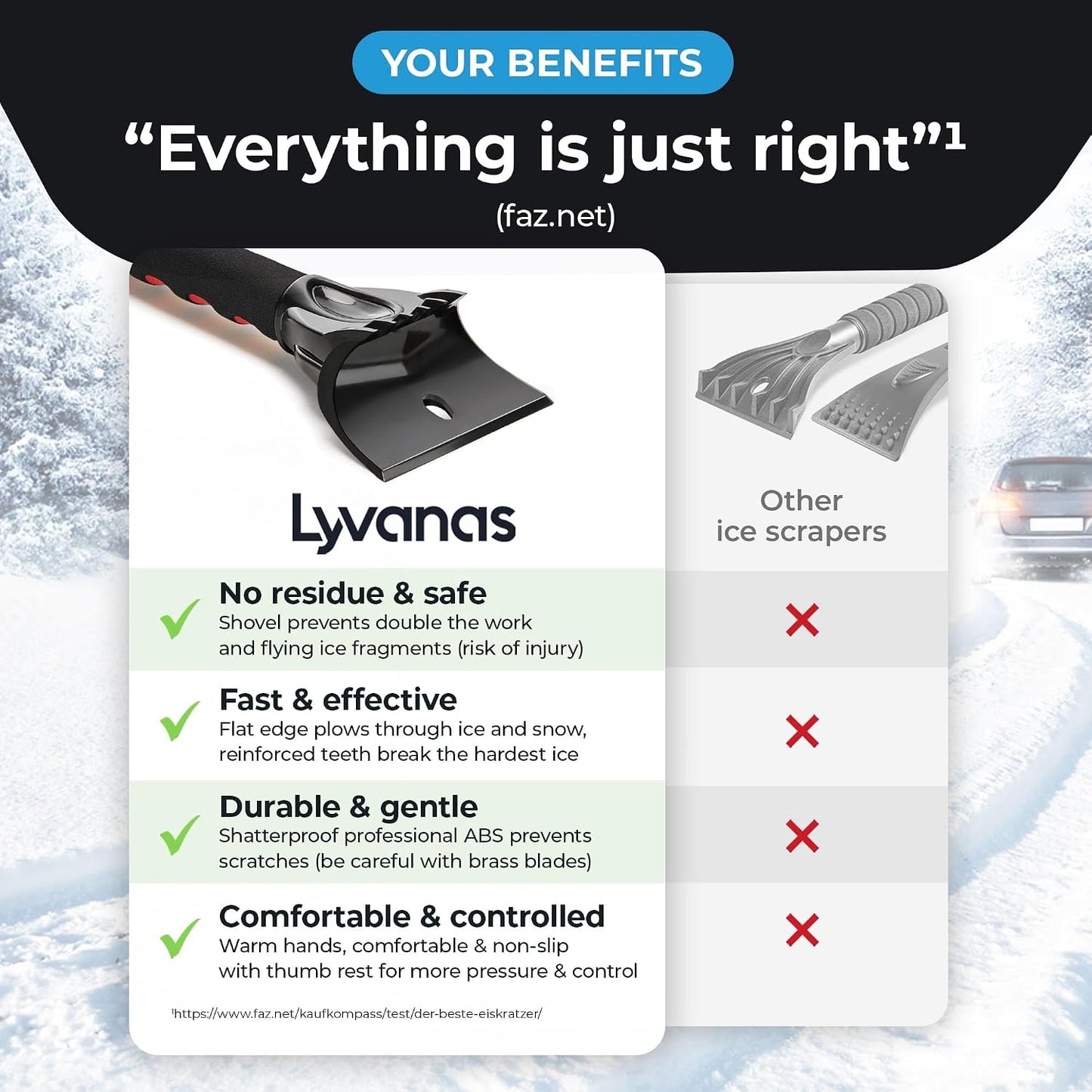 Car Ice Scraper for Car Windshield Test Winner 2026* - Ergonomic Professional Snow Scraper for Car Fast & Strong - Efficient & Safe Windshield Scraper for Ice and Snow