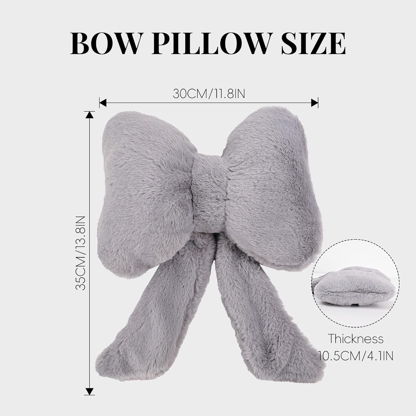 Bow Car Headrest Pillows Plush Car Neck Pillows for Travel Driving Office Chair Head Support Cushions, Also Cute Car Decor Accessories (2PCS Grey)