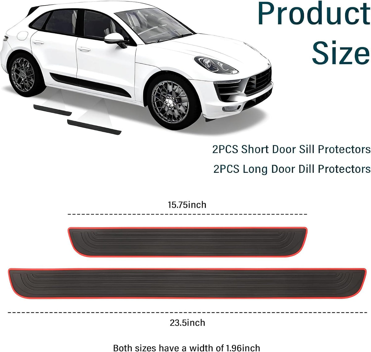 Car Door Sill Protector, 4PCS Anti-Scratch PVC Rubber Door Threshold Strip, Universal Waterproof Edge Guard for Car Truck SUV Exterior Paint Protection (Black and Red, 1.97IN)