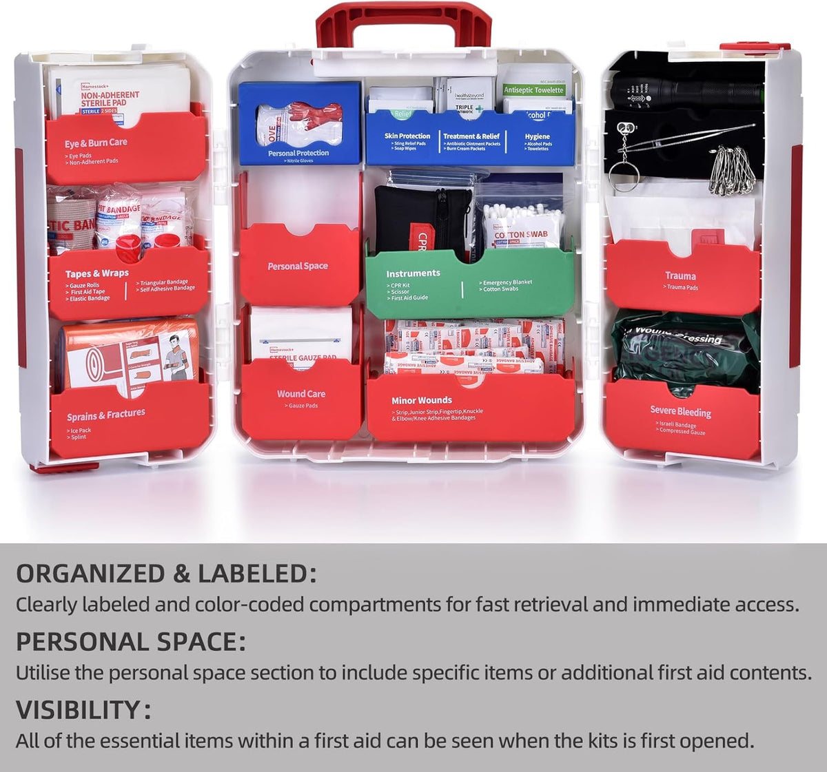 Large First Aid Kit for Business- Plastic Wall Mounted First Aid Box,Hard Case First Aid Kit, Emergency Kit for Car,Home,Offices - 408 Piece