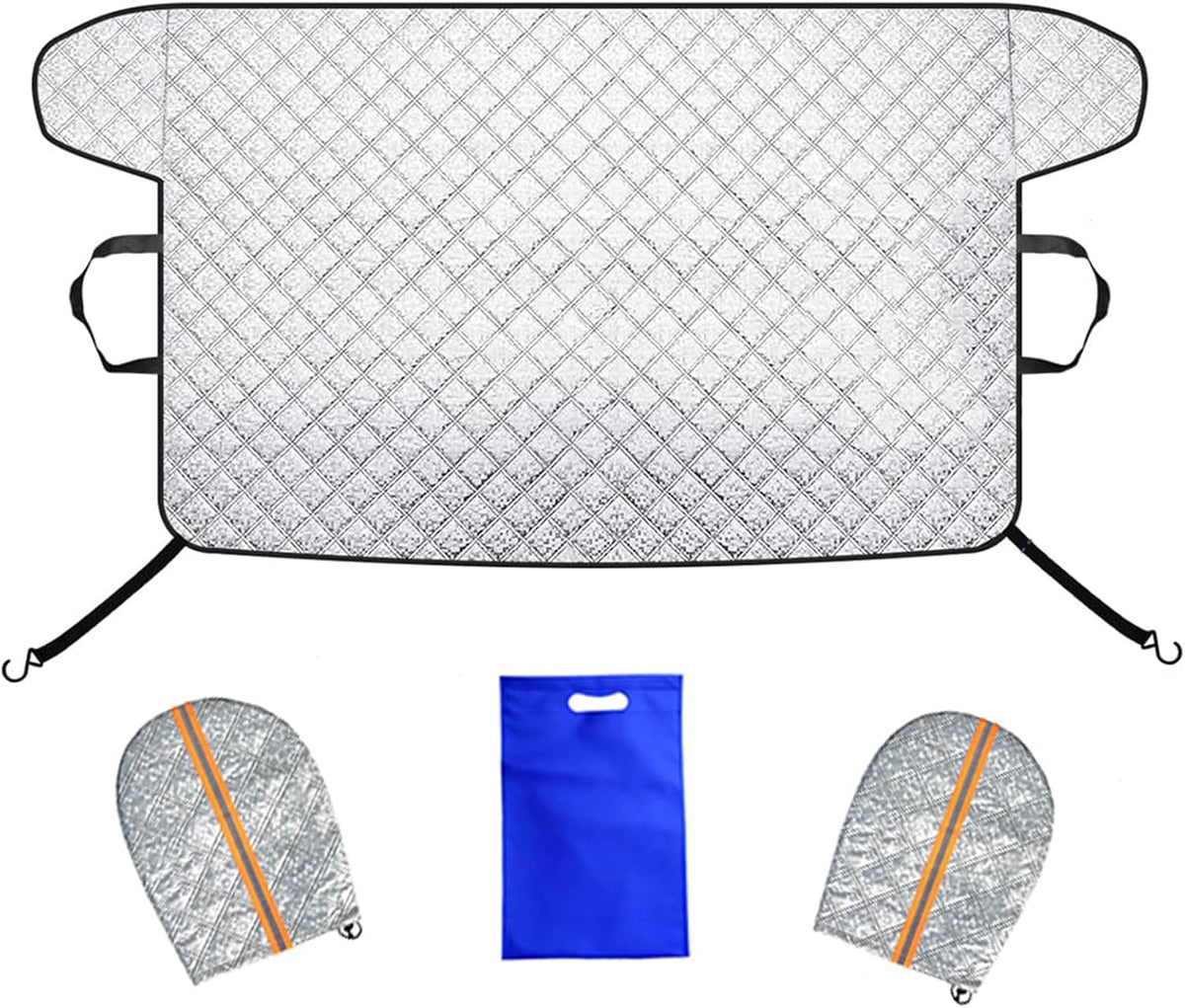 Big Hippo Thickened Car Windshield Cover for Ice and Snow,Sunshade. All-Weather Windproof Frost Protector to Save Morning Scrape Time, Fits Large SUVs & Pickup Trucks (70.86"x42.5"/Silver)