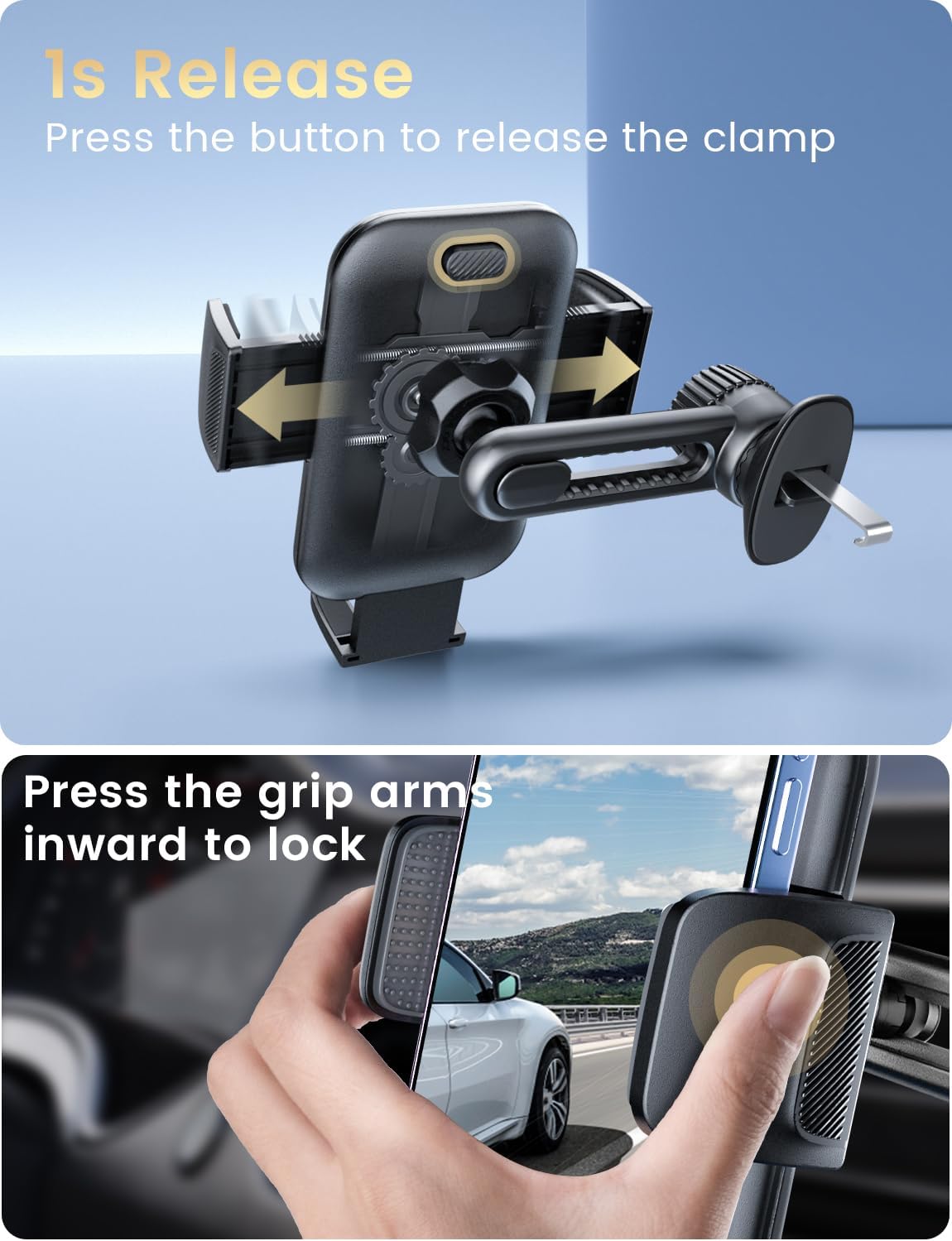 2026 Car Phone Holder [Never Blocking Vent] with Wide Clamp
