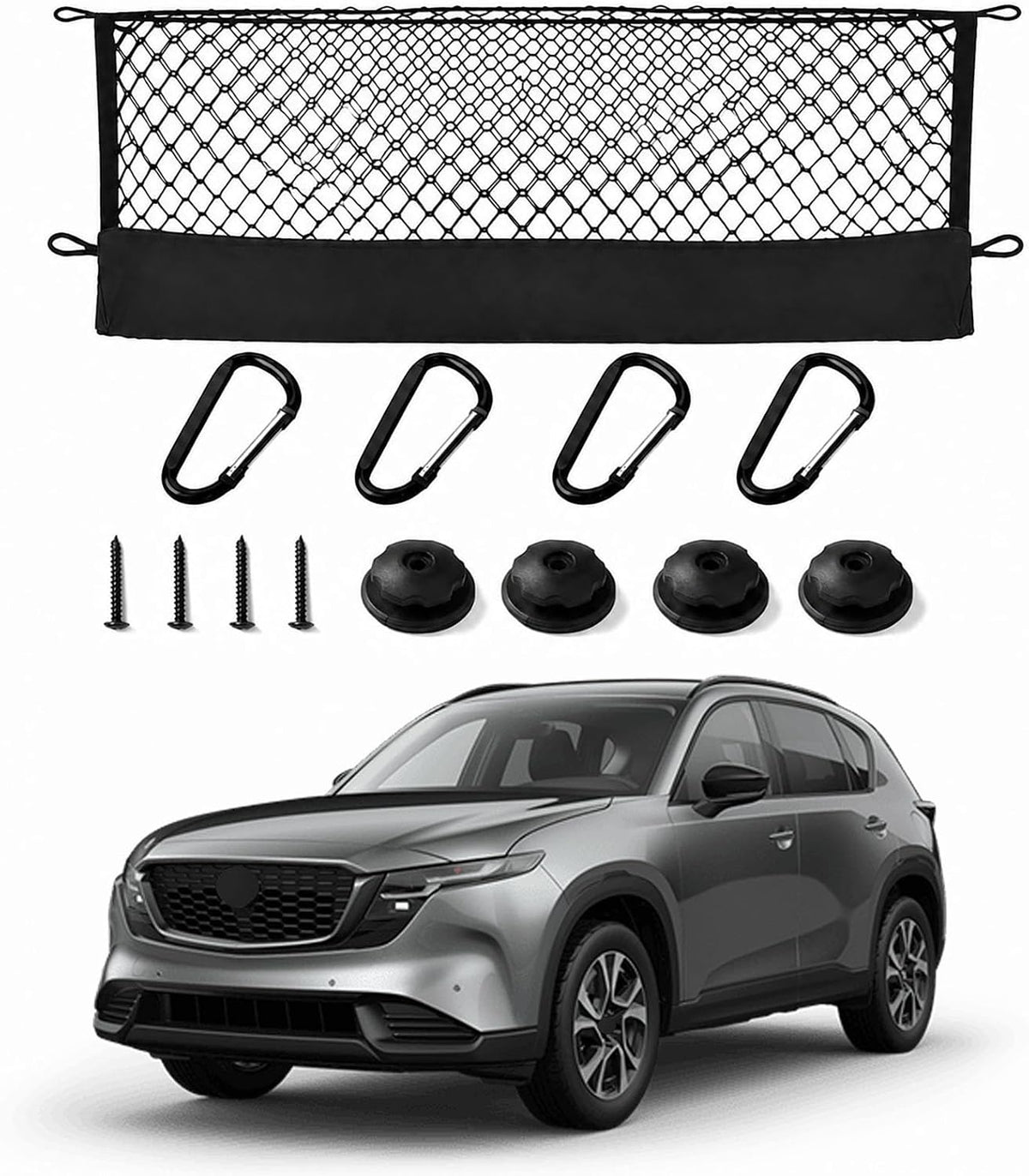 Fit for Mazda CX-5 2013-2026 Envelope Style Rear Tailgate Cargo Net, Custom Fit CX5 Accessories Liftgate Storage Organizer, Heavy Duty Elastic Mesh with Reinforced Carabiners
