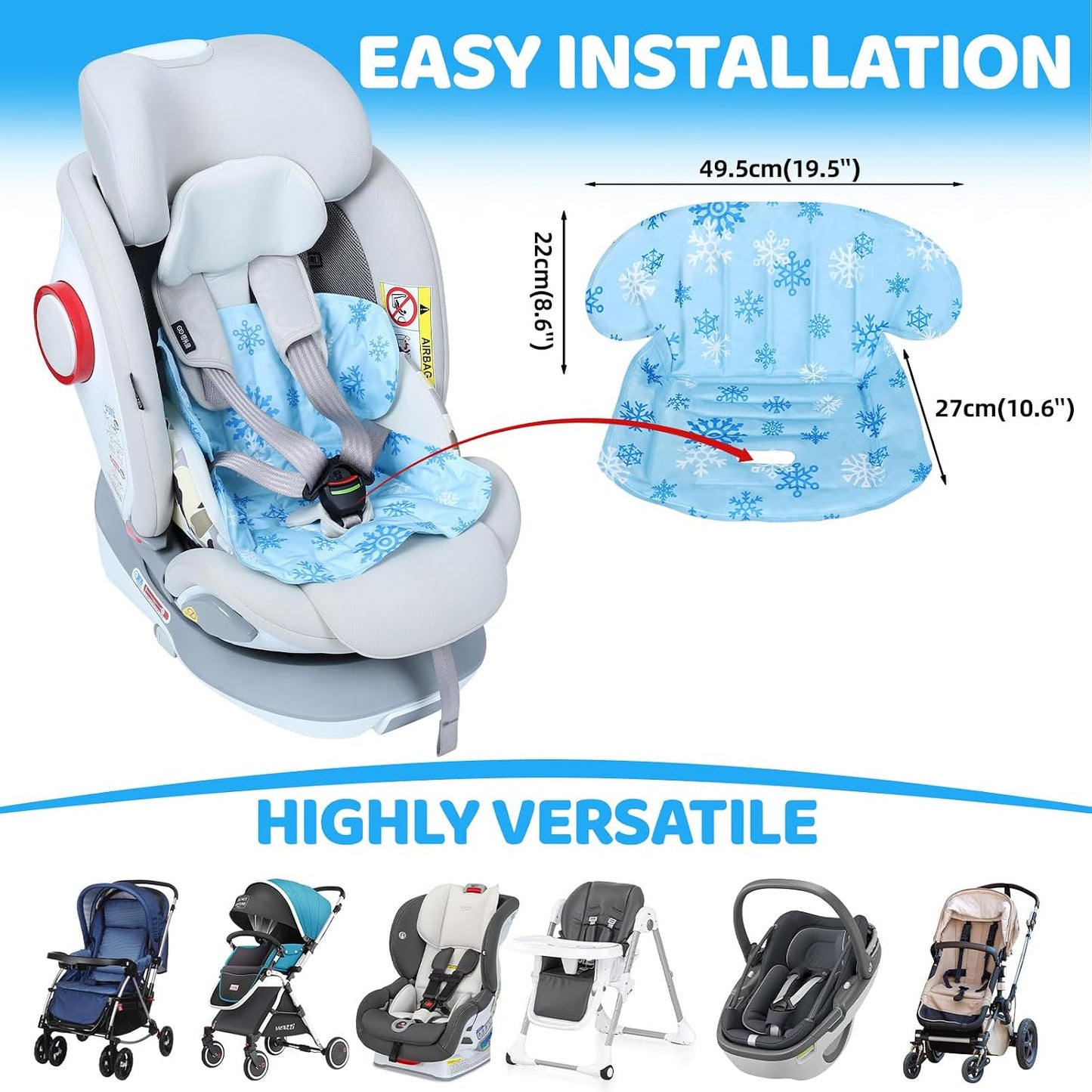 Orzbow Car Seat Cooling Pad for Babies, Toddlers, and Kids | Carseat Cooler Pad with Waterproof Seat Liner | Comfortable and Durable Cooling Cushion for Strollers, Baby Summer Essentials, Blue