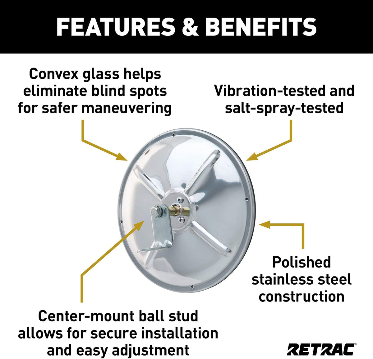 RETRAC Mirrors MAPD-SST,8"CVX,CTRMT BS/JBRK
