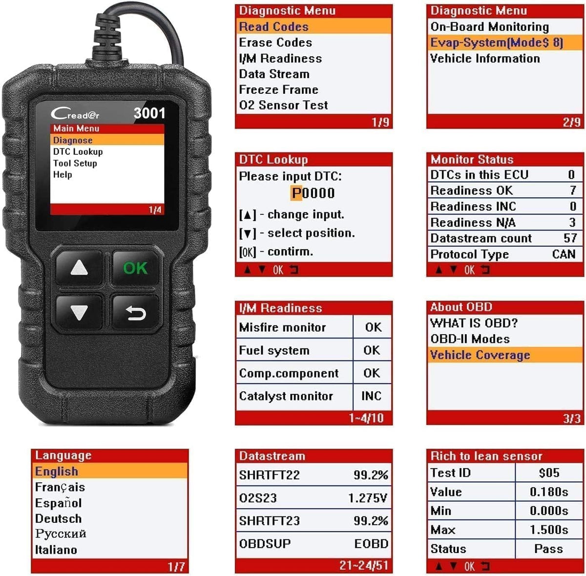 LAUNCH Creader 3001 OBD2 Scanner, Check Engine Code Reader, Lifetime Update