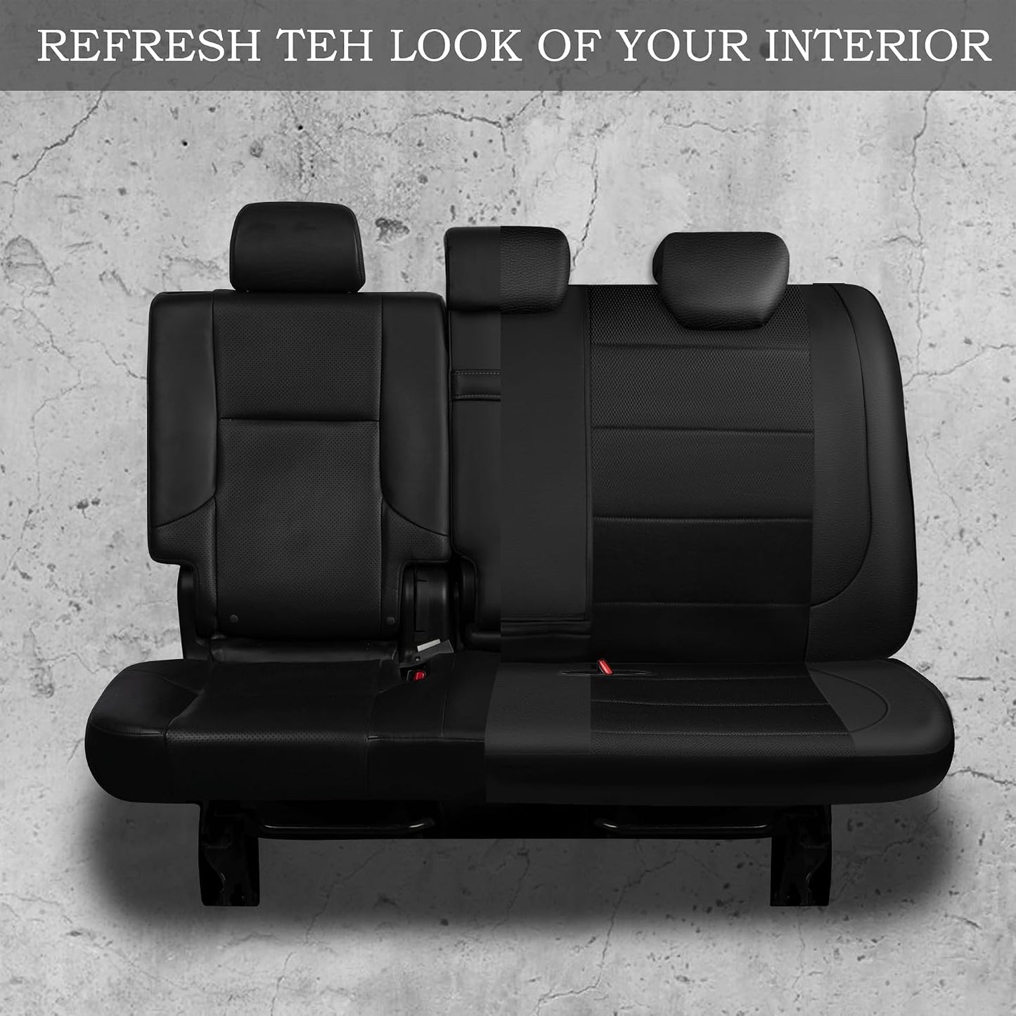 CAR PASS Leather Back Seat Cover, Breathable Mesh Universal Bench Seat Cover, Super 5mm Composite Sponge Inside, Airbag Compatible Fits Most Automotive, Cars, SUVs, Trucks, and Vans (Rear, Black)