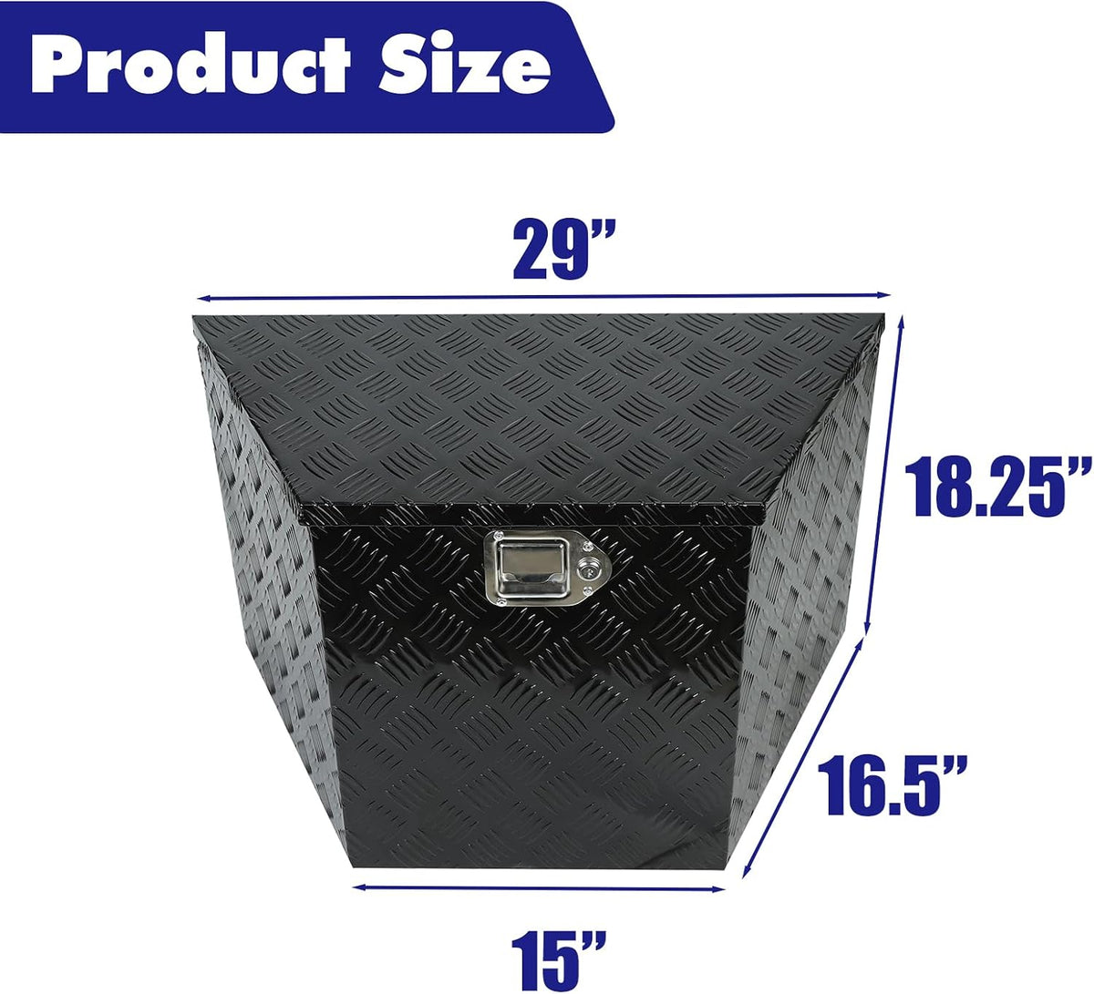 29"X16.5"X18" Black Aluminum Pickup Truck Bed Trunk Storage Trailer Tongue Tool Box with Lock and Key 5 Bar Tread