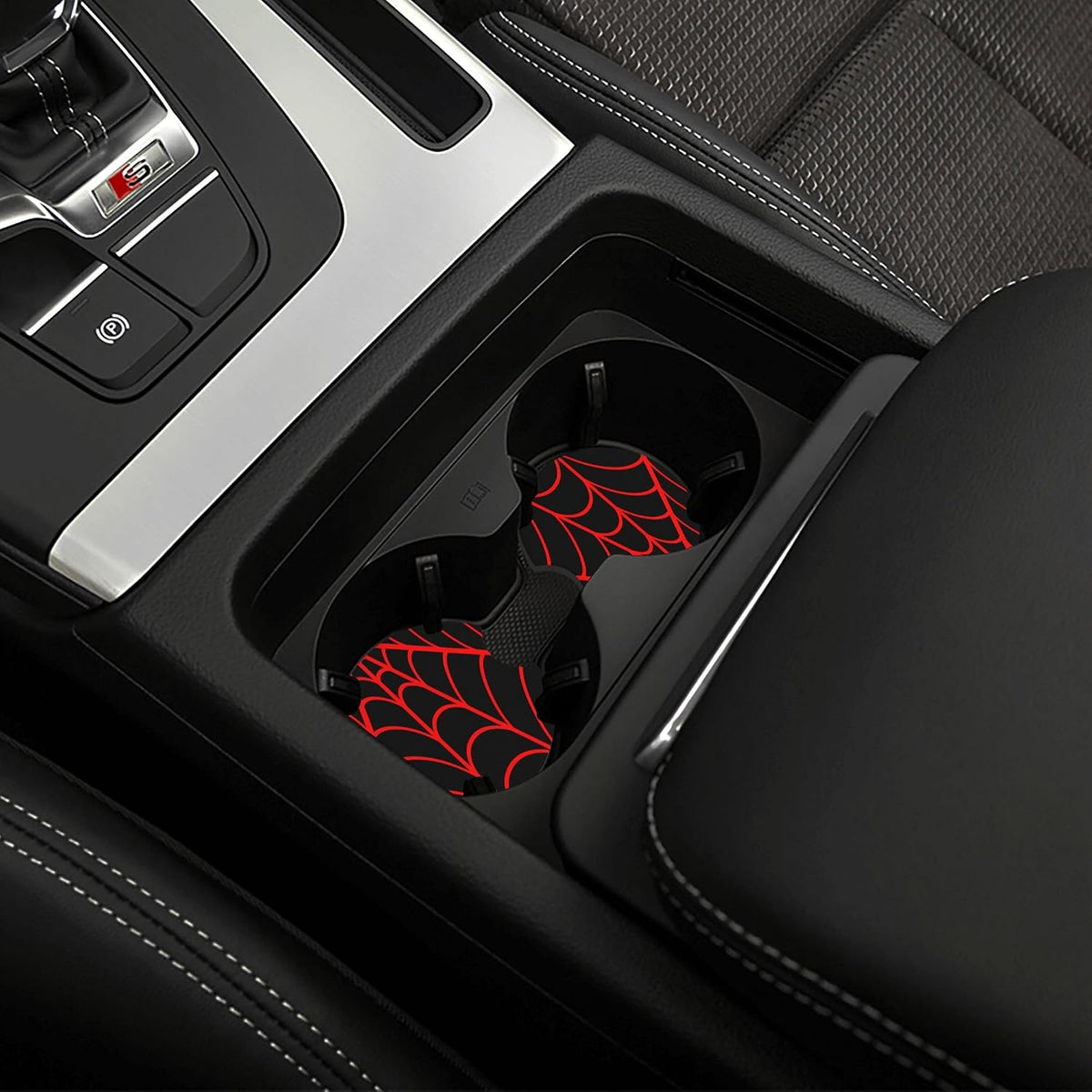Black Spider Web Steering Wheel Cover 15 Inch + 2 Car Cup Coasters