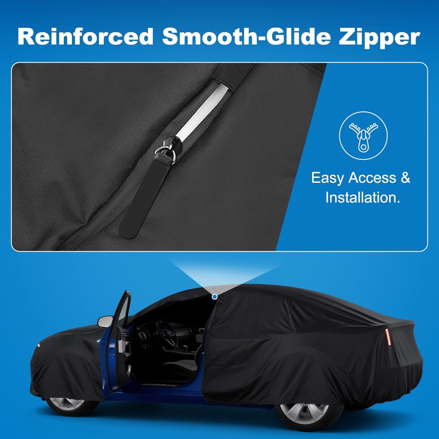 QUNSUNUS 6 Layer Car Cover for Ford Mustang 1964-1968 Waterproof All Weather 420D Windproof for Ford Mustang Car Cover Hail Protection with Zipper