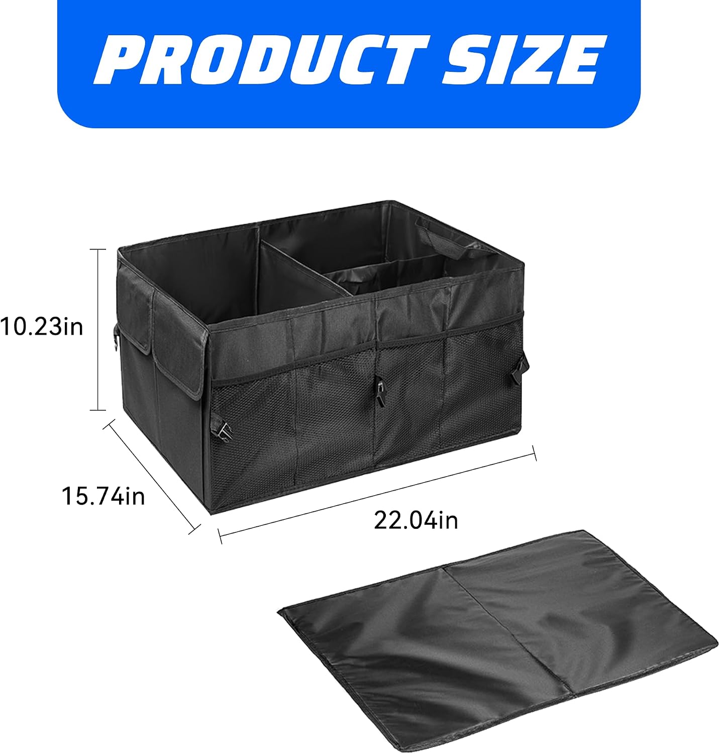 Car Trunk Organizer, Waterproof Adjustable Vehicle Storage Box, Automotive Collapsible Multi Compartment Organization Container Accessories, Universal for SUV, Sedan, Truck (Black)