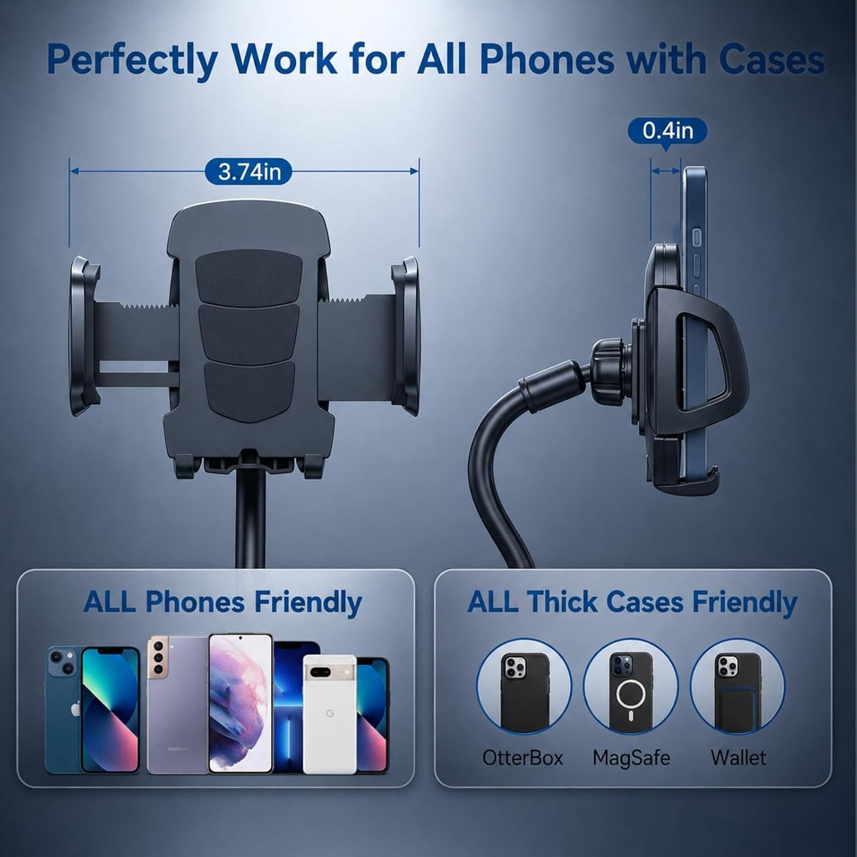 Cup Holder Phone Holder for Car, Adjustable Gooseneck Mount for 4-7" Phones