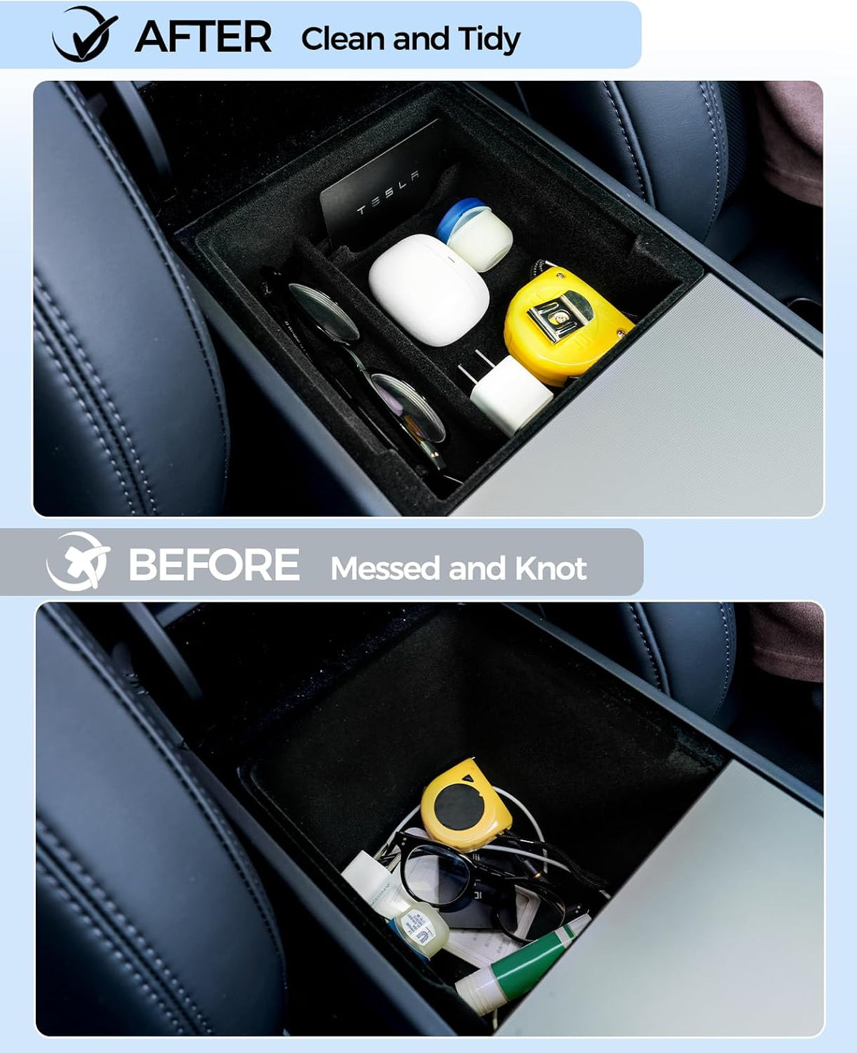 KYX Center Console Organizer Tray for Tesla Model 3 Highland Accessories 2024 Armrest Hidden Drawer Storage Box Cup Holder for Tesla Model 3 Accessories 2024