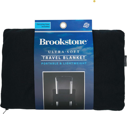 Brookstone Travel Blanket - 2-in-1 Super Soft Lightweight Throw Blanket with Carrying Pouch, Airplane &amp; Car Travel Essentials, Black