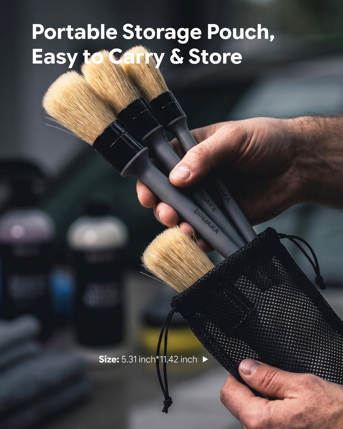 Car Detailing Brush Set Boar Hair 4 Pack Interior Exterior Vents