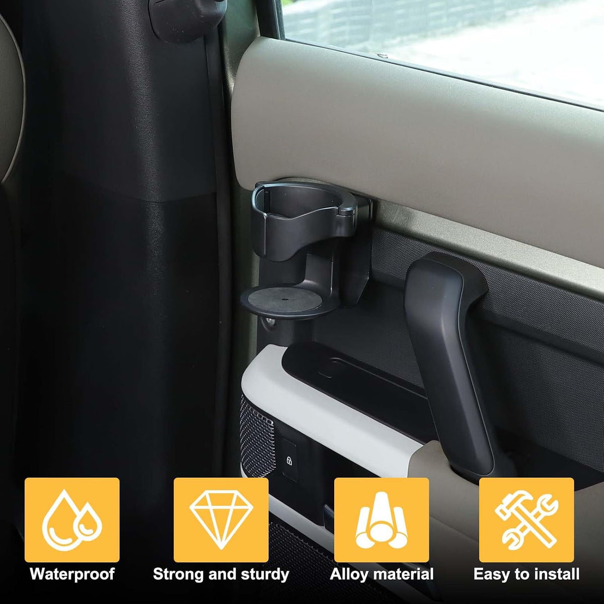 Dashboard Cup Holder Compatible with L@nd Rover Defender 90/110/130 2020-2025 Accessories, Cup Holder Expander for LR Defender 2024, Black Cup Drink Holder 1Pcs (Style B, Door)