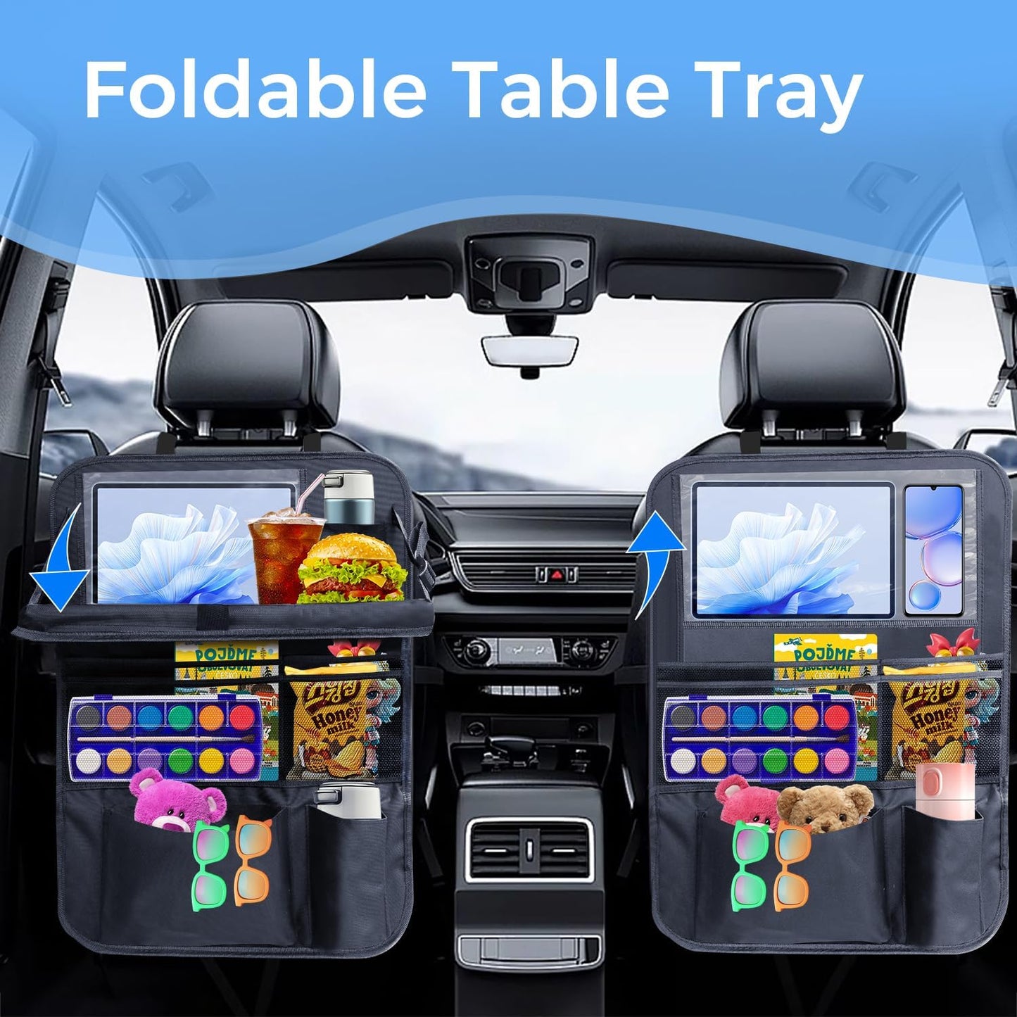 Backseat car organizer(2-Pack),9 storage pockets, car organizer with tablet holder,Car travel essentials for long trips，Car organizers and storage