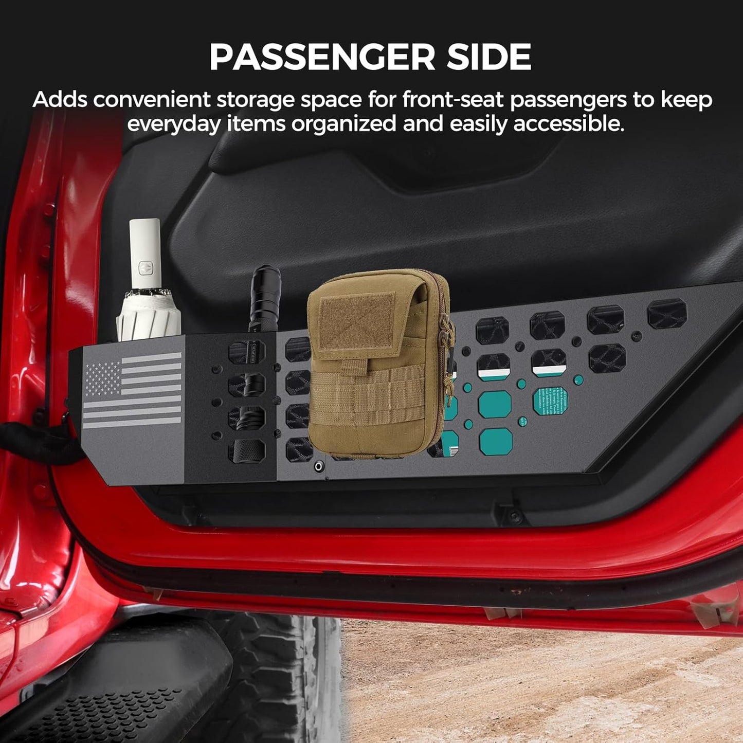 DIAMOOKY Metal Front Door Pocket Storage Box for Jeep Wrangler JL JLU 4XE 2018-2026 &amp; Gladiator JT 2020-2023 2024 2025 2026 Accessories Door Storage Organizer Molle Panels (Not for Power Seats), 2PCS