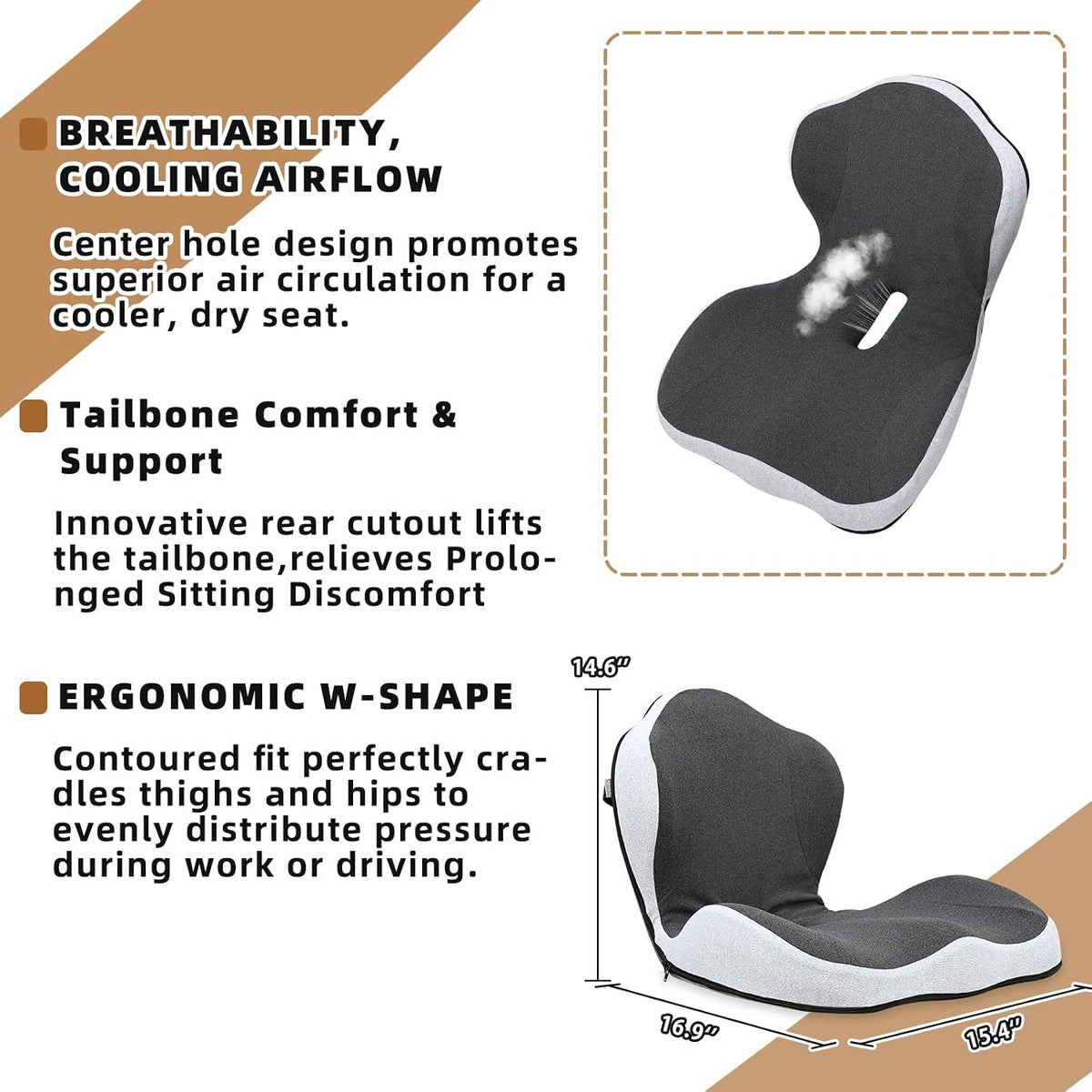 Dual-Layer Memory Foam Car Seat Cushions for Driving, with Lumbar Support