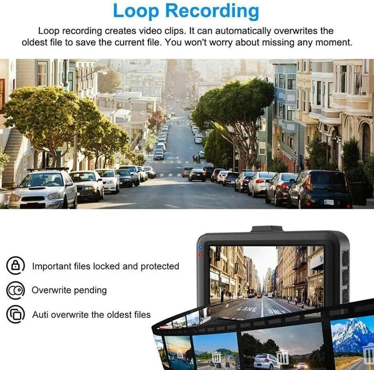 1080P Full HD Dash Cam, 3-Inch Dashboard Camera with 170° Ultra-Wide Angle, Superior Night Vision & Low Light, Built-in Loop Recording, G-Sensor Emergency Lock, Compact Design