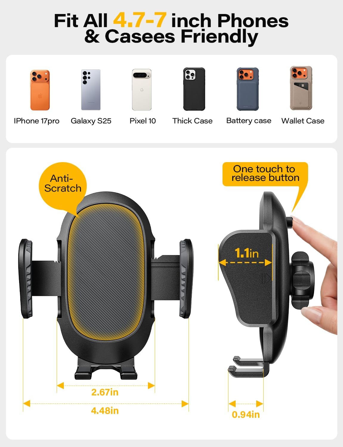 TAZENI 2-in-1 Cup Holder Phone Holder Mount for Car, Stable & Adjustable