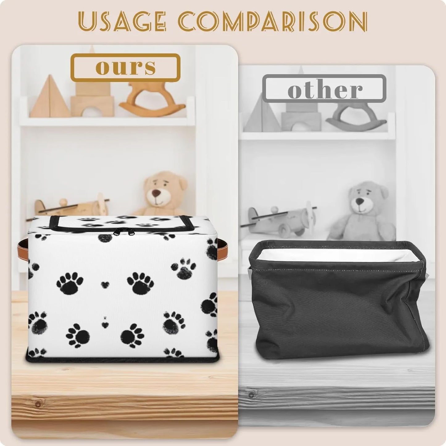 Dogs Footprints Storage Bins With Zipper Lid, Collapsible Trunk Organizer, Car Organizers and Storage Bins with Lids, Decorative Storage Boxes with Handle, Home Storage Baskets for Organizing