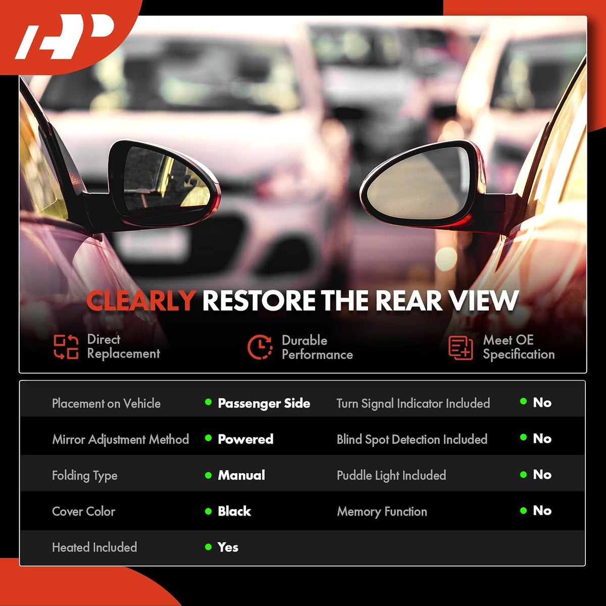 A-Premium Passenger Side Power Door Mirror Compatible with Toyota