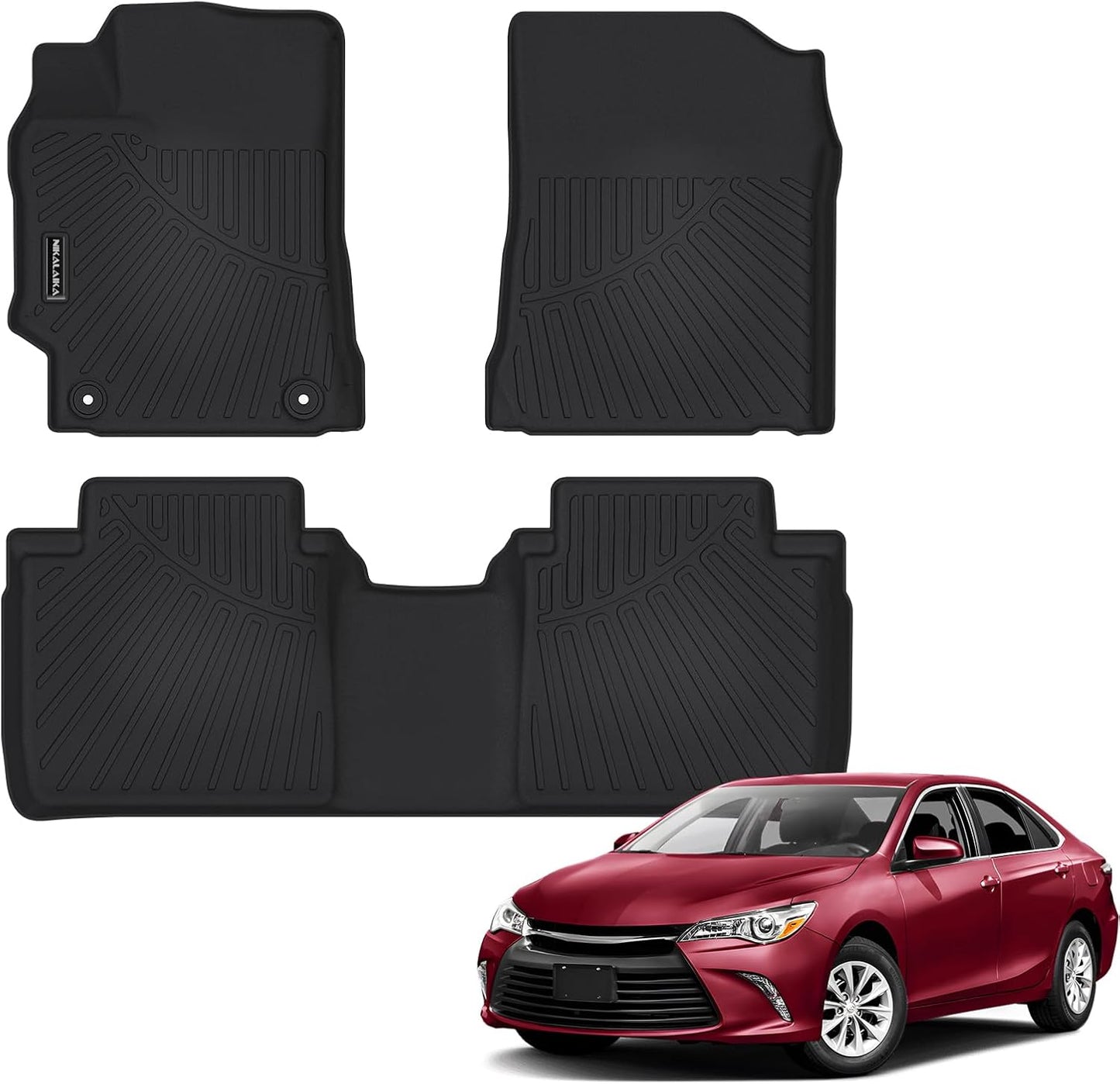 Floor Mats for 2012-2017 Toyota Camry (Include Hybrid) All Weather Protection TPE Rubber Full Set Automotive Floor Liners for 2017 Camry Hybrid Accessories, Odorless Anti-Slip, 1st & 2nd Row, Black