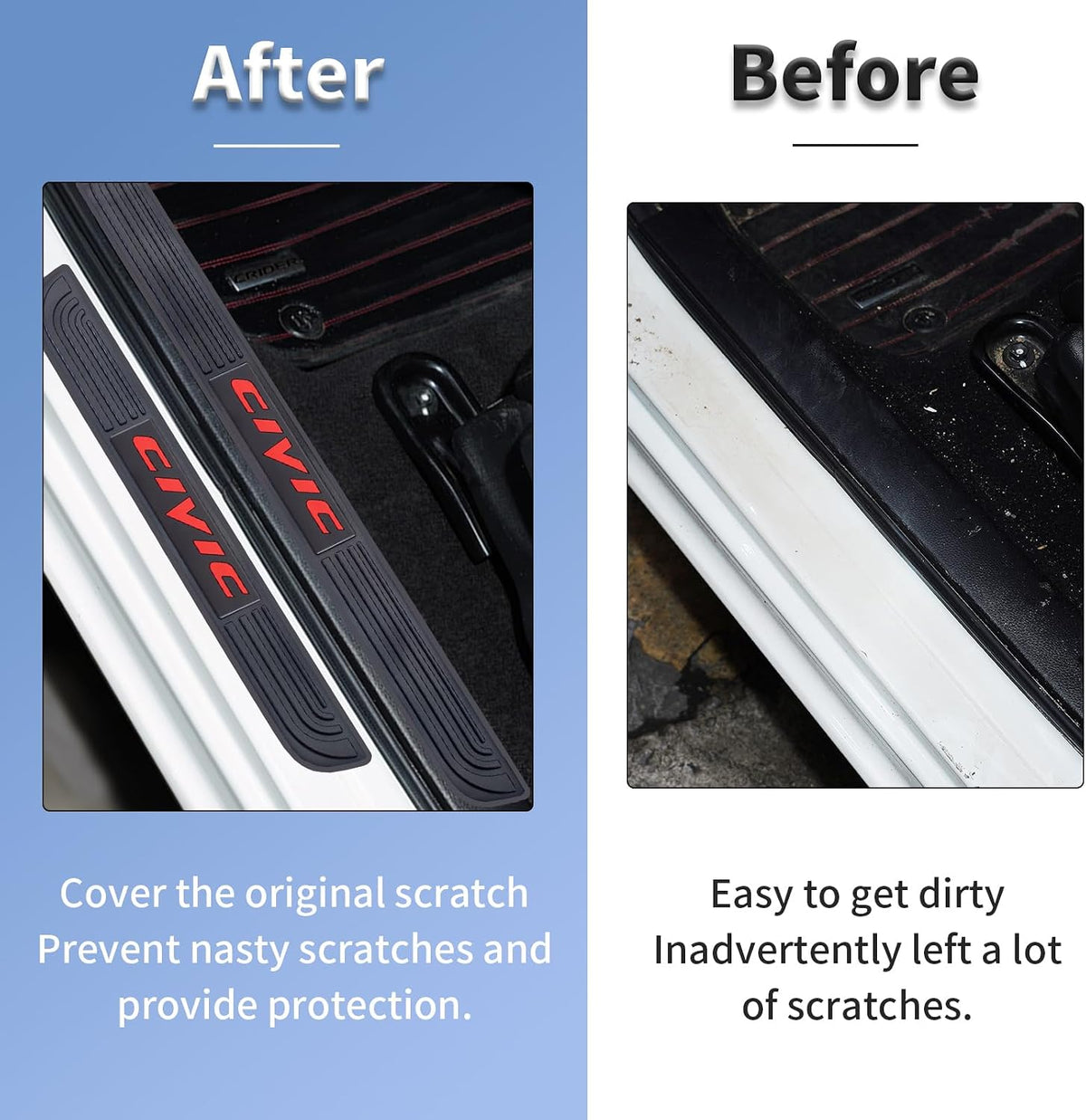 4pcs/Set Car Door Sill Plate Protectors - Black Soft Rubber Front/Rear Door Sill Scuff Plate Guard, Door Pedal Protector Stickers fit for Honda Civic (red)