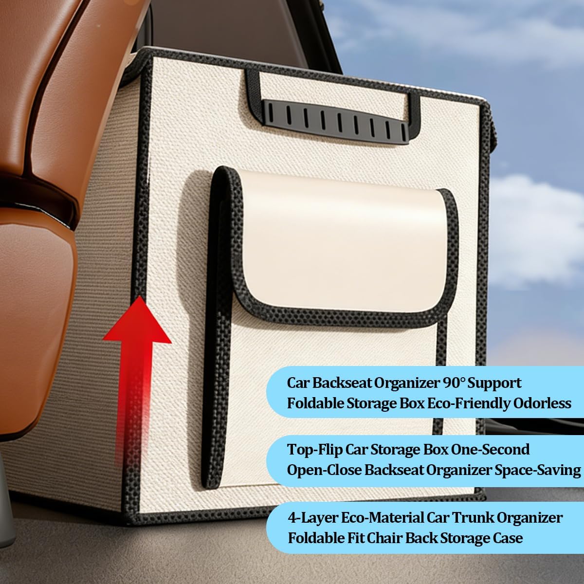 HZEL Car Trunk Organizer with Lid, Foldable Slip Resistant Multi-Compartment Vehicle Cargo Storage Box, Collapsible Waterproof Automotive Trunk Organizer, Universal for SUV Van Truck (Beige)