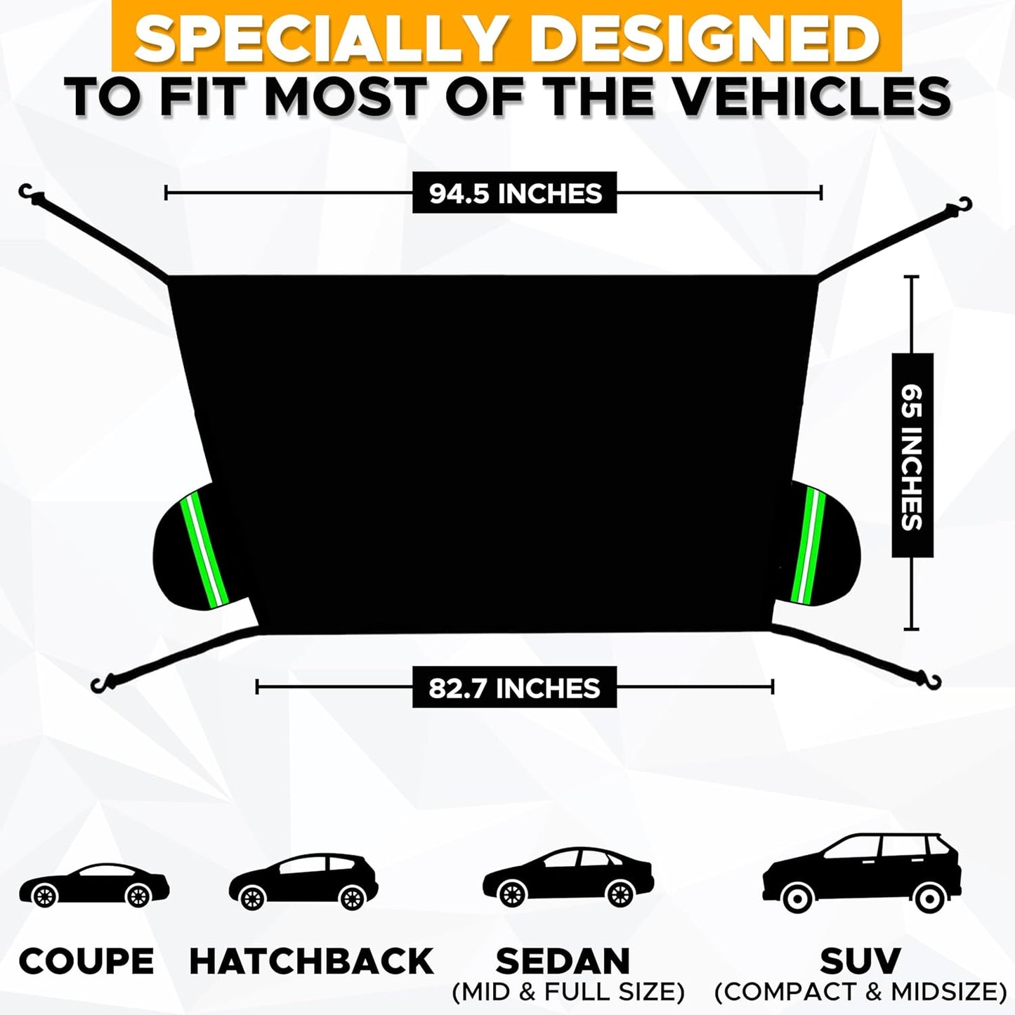 EcoNour Car Windshield Cover for Ice and Snow, Windshield Snow Cover with Side Mirrors Cover for Snow, Ice, UV Fits Most Cars, Trucks, Vans, SUVs, Black