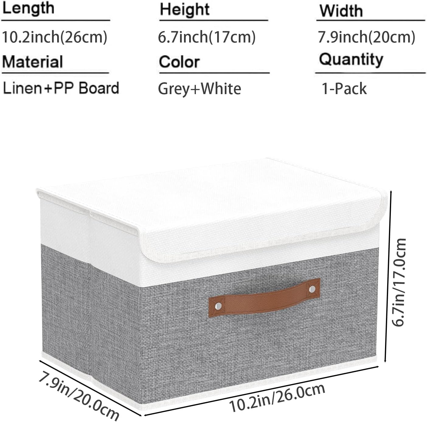 Yawinhe Collapsible Storage Bins, Decorative Storage Basket Boxes with Lids, Cube Closet Organizer Basket with Handles for Home Decor, Storage Containers for Organizing,Grey and White, SNK024WGN-1