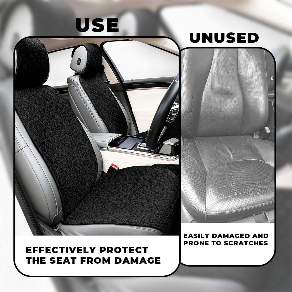 Partsable 2PCS Linen Car Seat Covers Front Seats,Breathable Cloth Fabric Car Seat Protector - Universal Cloth Seat Covers Fit for Cars, Vans, SUVs, Trucks and for All Seasons - Black
