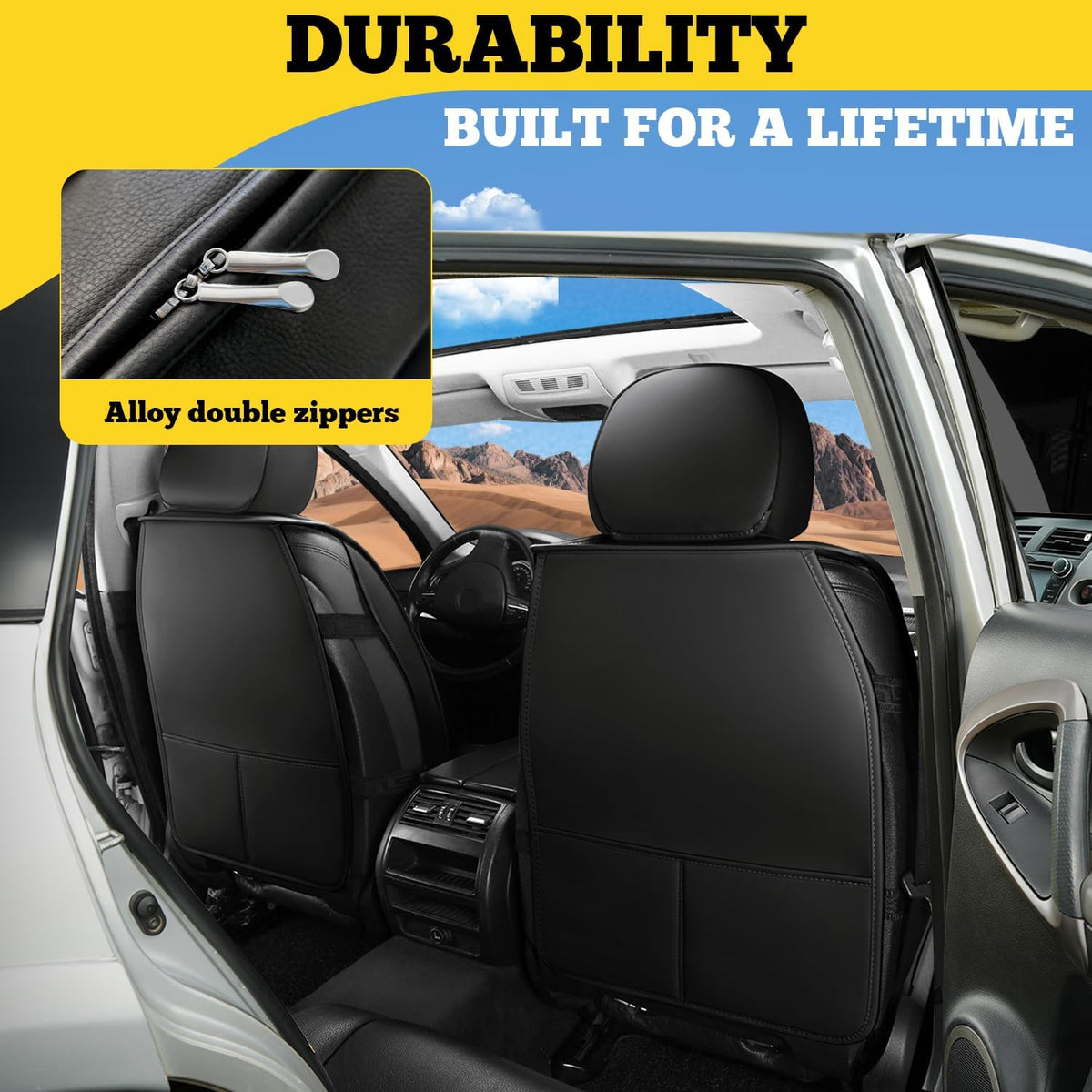 LINGVIDO Car Seat Covers Full Set (5 Seats) - Premium Perforated Nappa Leather, Waterproof Shield, Omni-Adapt Fit SUVs Sedans, Ultimate Family & Pet Protection