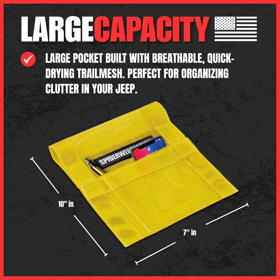 SPIDERWEBSHADE Grab Bag - Front Passenger Seat Grab Bar Multi-Purpose Storage Organizer Bag - For Jeep Wrangler CJ YJ JK JL JKU JLU Gladiator - MADE IN AMERICA - Travel Essentials Holder - (Yellow)
