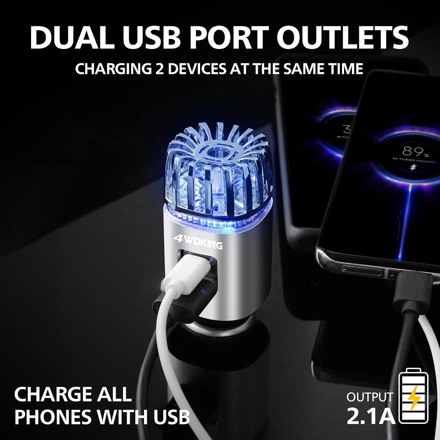 4WDKING Car Air Purifier Ionizer, 12V Plug-in Car Air Freshener Gadgets with Dual USB Charger Removes Cigarette Smoke, Pet and Food Odor, Ionic Ozone (Black)