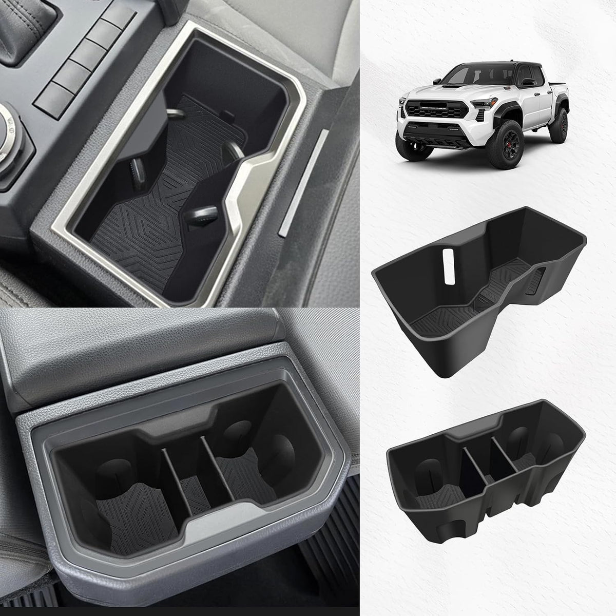 Muslogy Console Front & Rear Cup Holder Inserts for 2024-2026 Toyota Tacoma