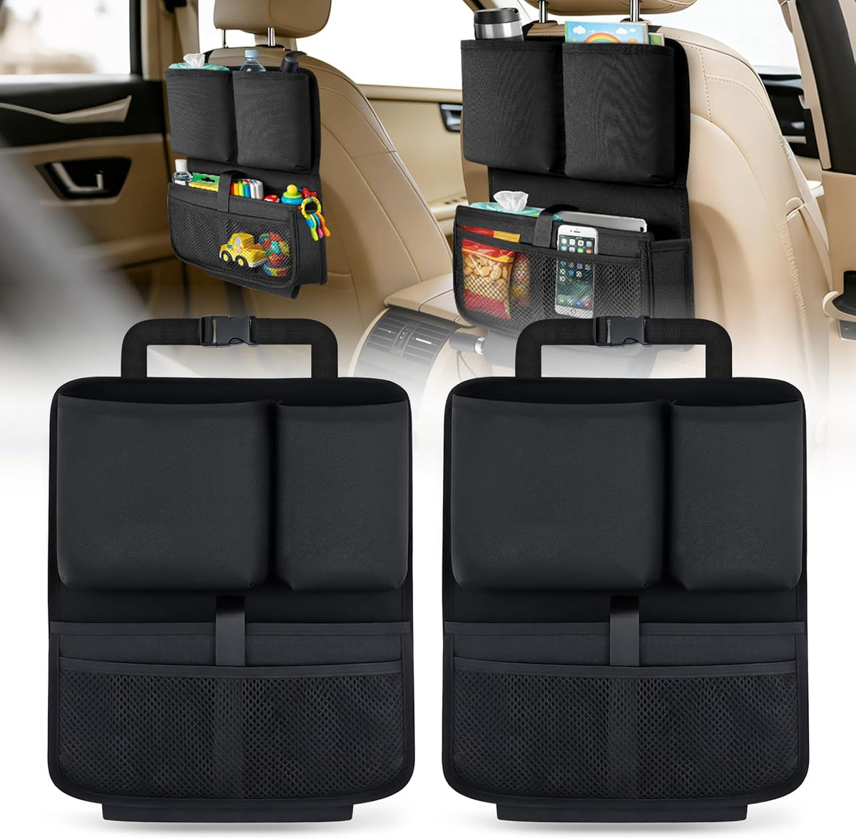 Nilight Car Seat Back Organizer 2PCS Black Oxford Fabric Universal