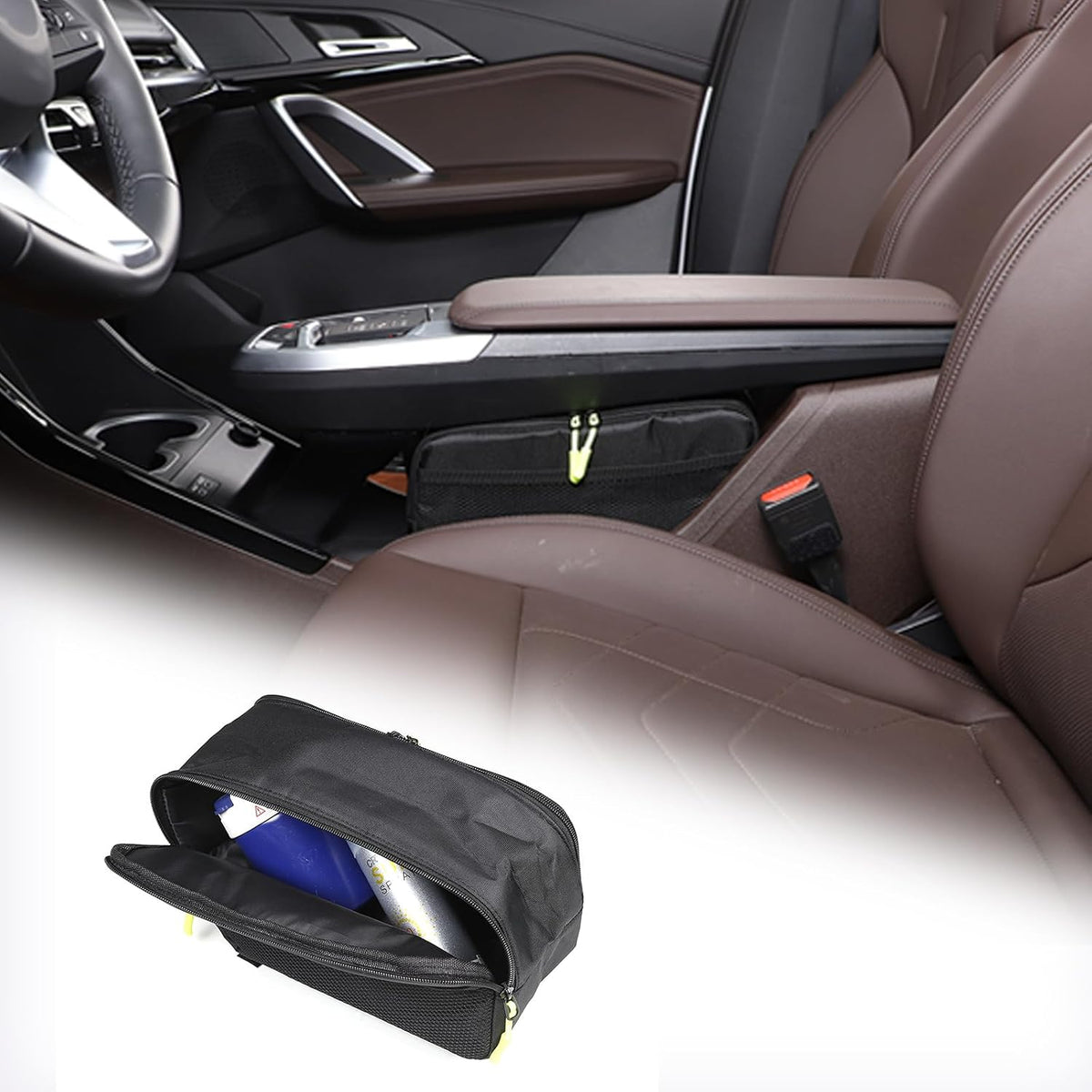 Car Storage Box Compatible with BMW X1 U11 2023 2024 2025 Lower Console Organizer Tray, Oxford cloth material Under Console storage bag Interior Accessories (Black)