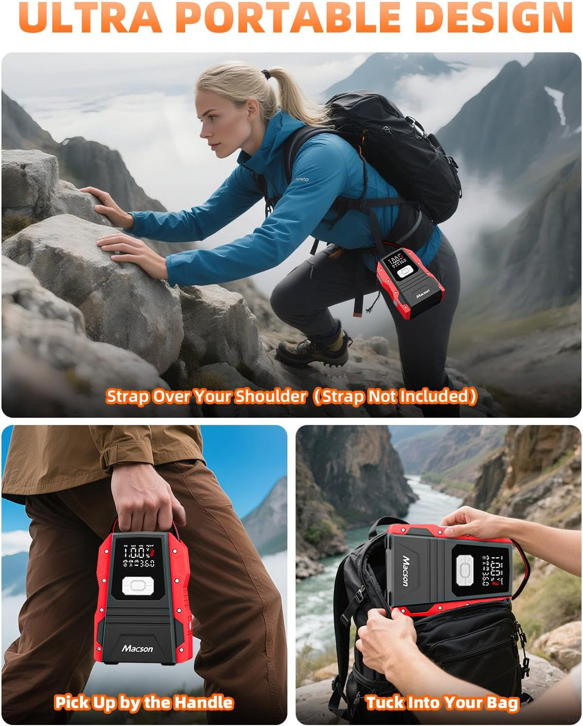 5000A Jump Starter with Air Compressor - Portable 12V Jump Box Battery Pack for 9.0L Gas/8.0L Diesel Engines, Car Jumper Starter Portable with 150PSI Tire Inflator, LED Screen, Fold-Up LED Flashlight