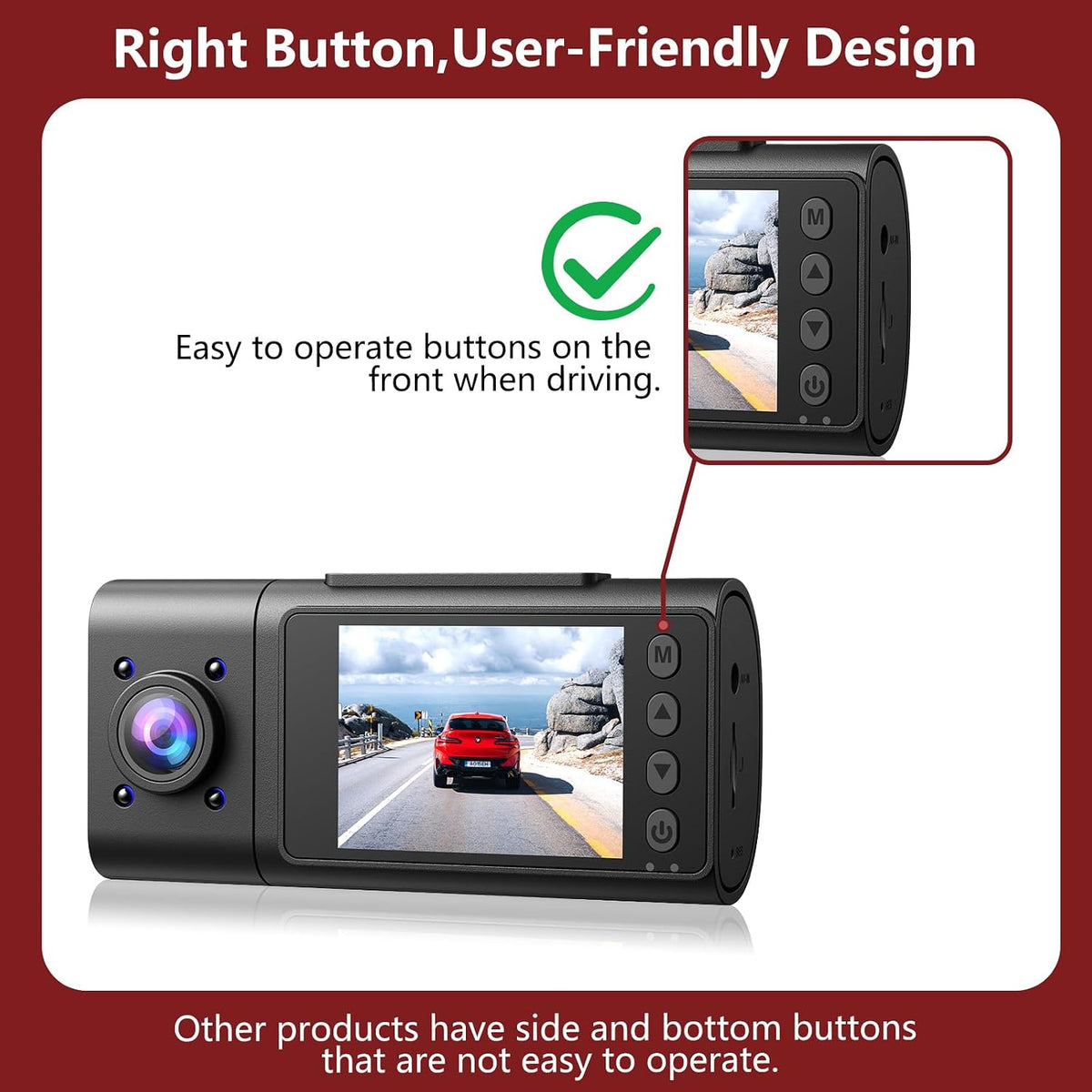 3 Channel Dash Cam Front and Rear Inside,Dash Cam pro 2025,Interior Car Camera,2.5K Single Front,Dash Camera for Cars with IR Night Vision,24Hr Parking Monitor 1S Recording,Free 64G Card